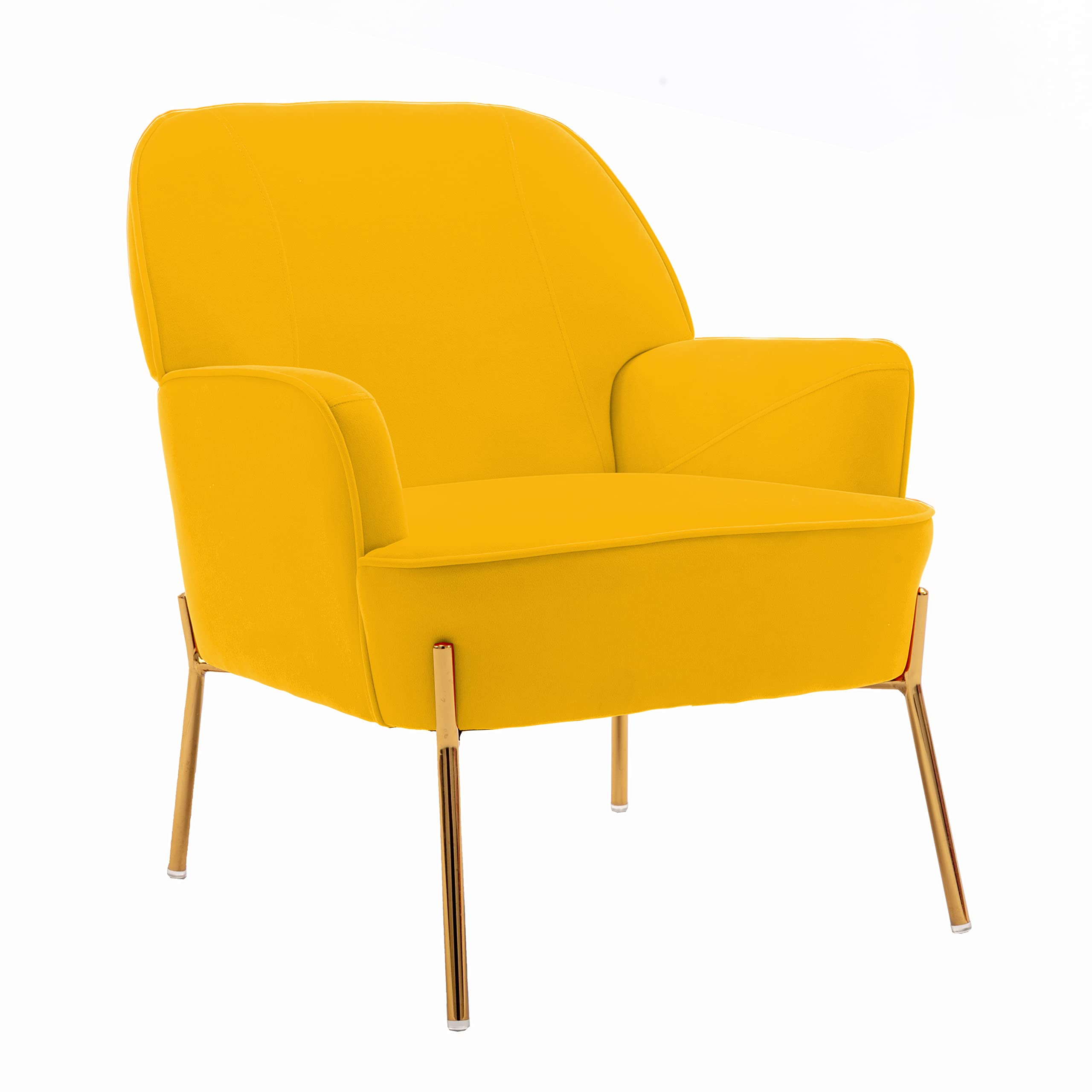 ZOBIDO Velvet Accent Chair with Gold Metal Legs - Mid Century Modern Lounge Chair for Living Room, Bedroom & Dining Room - Soft Yellow Upholstered Armchair for Home Decor & Relaxation