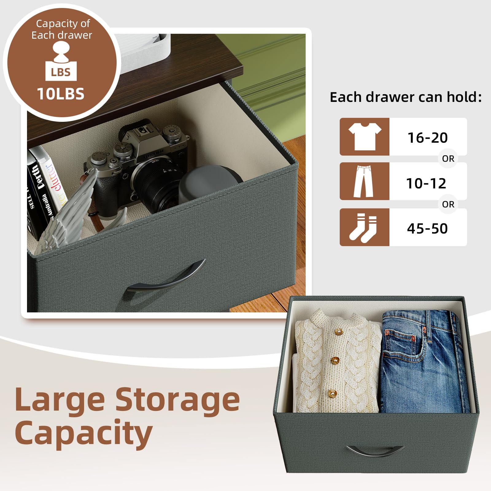 Somdot 5-Drawer Tall Dresser for Bedroom Storage - Charcoal Grey Chest of Drawers with Removable Fabric Bins | Perfect for Closet Organization, Nursery, Laundry Room, Living Room & Entryway