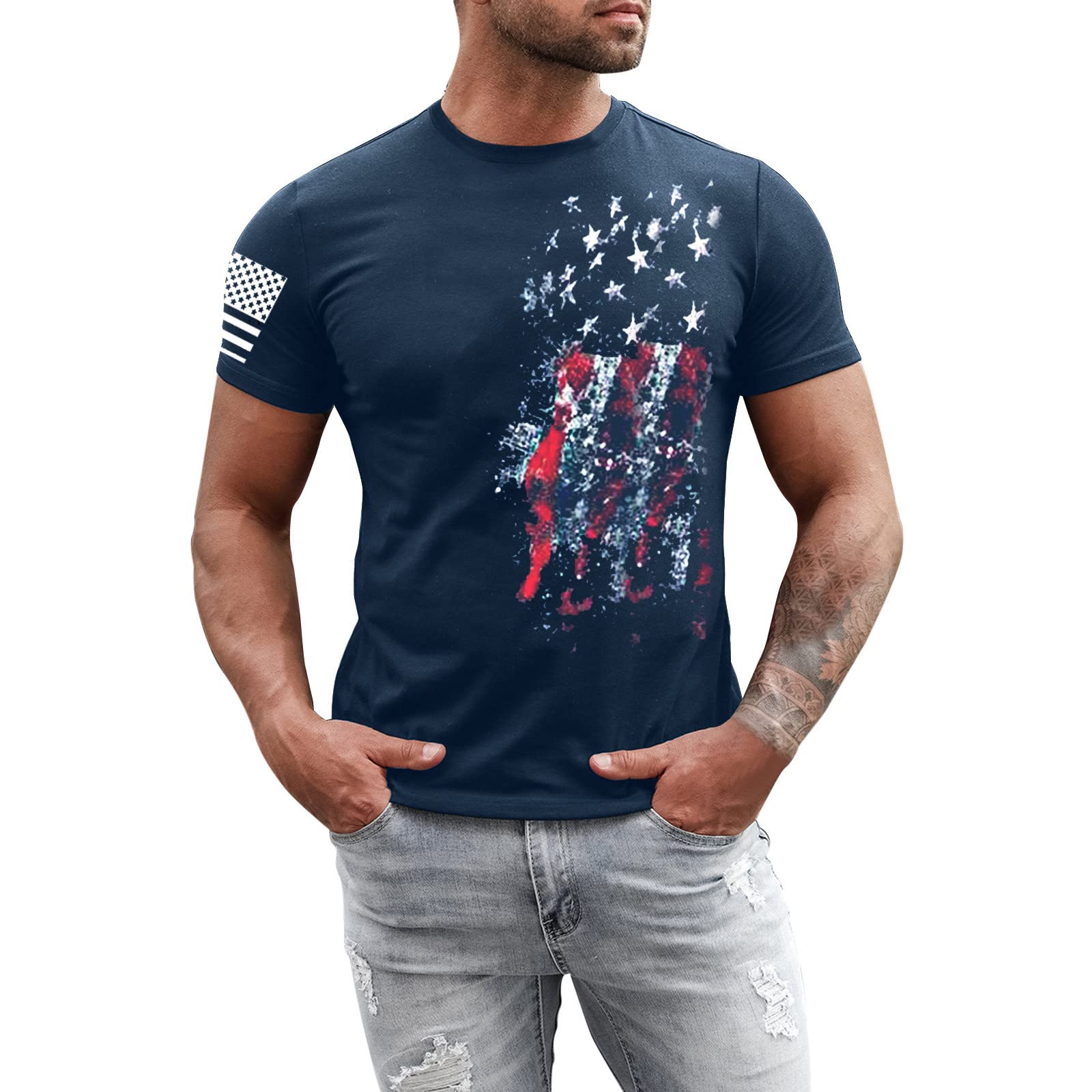 Trendy Men's Short Sleeve Loose Fit T-Shirts - 3D Printed Novelty & Tie Dye Designs for Independence Day | Casual Wear, Street Fashion & Holiday Outfits