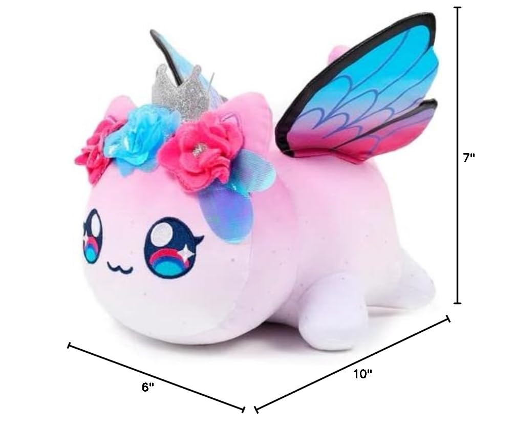 Cute Anime Cat Plush Toy - Meemeows Angel & Demon Stuffed Animal, Soft Cat Pillow Gift for Kids & Fans (Butterfly Cat Design) - Perfect for Bedroom Decor, Birthday Presents, and Anime Collectors
