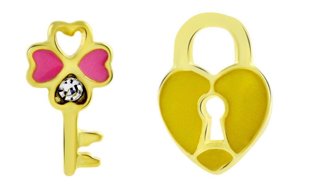 AFFY 925 Sterling Silver Clover Key & Heart Lock Stud Earrings for Women - Perfect for Everyday Wear, Gift Giving & Special Occasions