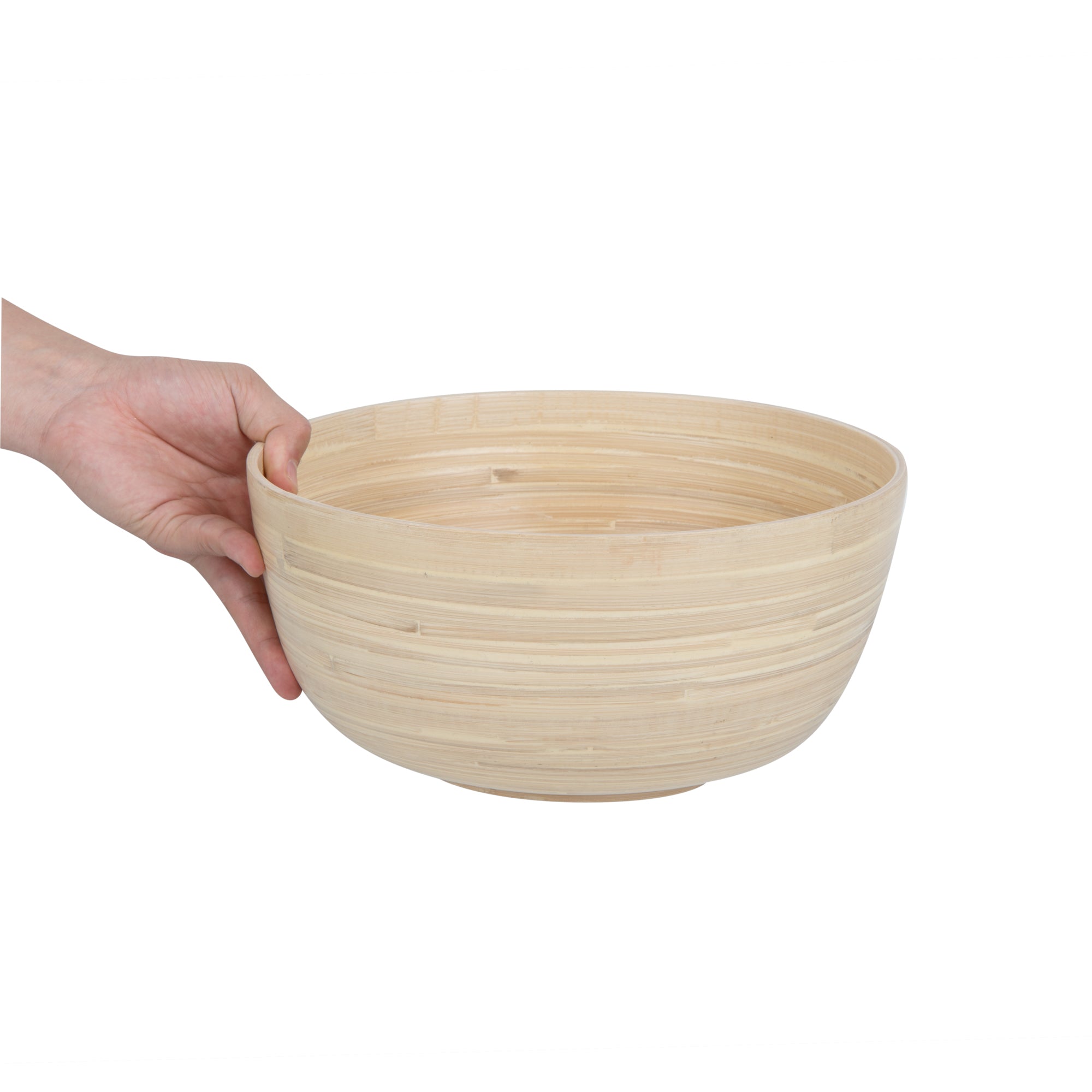Bambuddha 30 oz Large Round Natural Spun Bamboo Salad Bowl - 11 x 11 x 5.5 Inches - Eco-Friendly Serving Bowl for Salads, Pasta, Fruits & Party Dishes - 1 Count Box