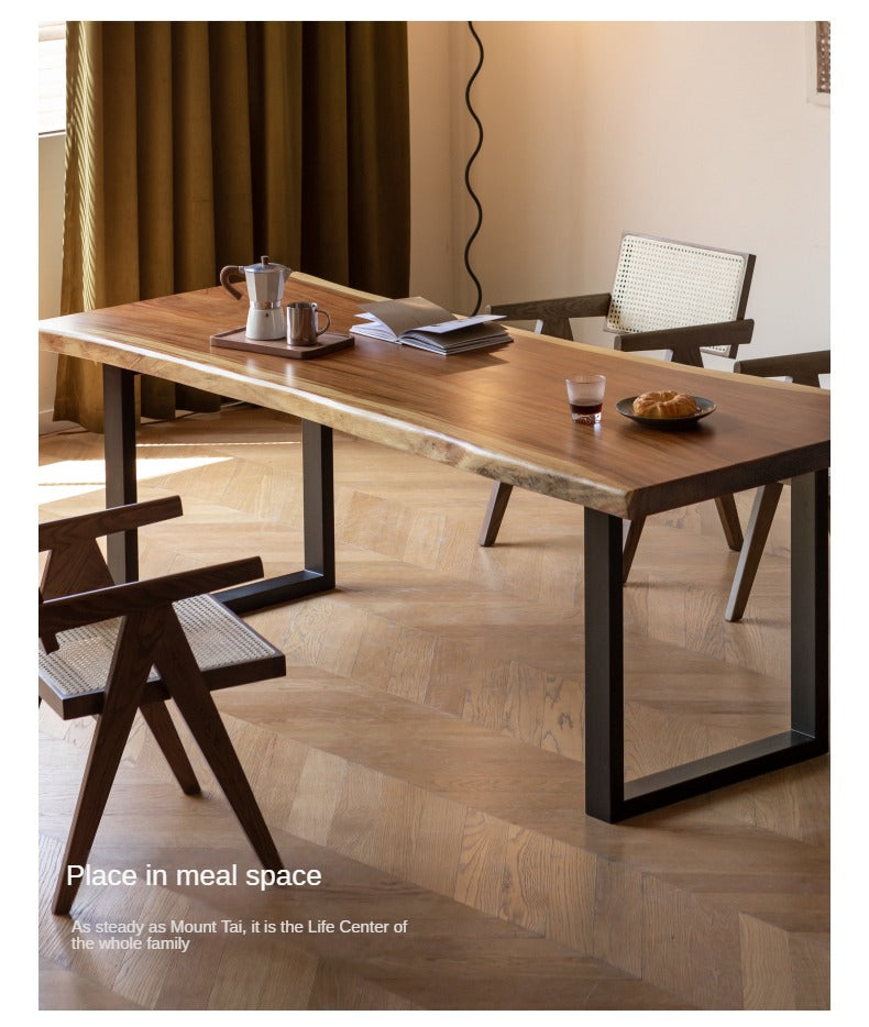 Premium Black Walnut Solid Wood Dining Table with Natural Edge - Large Top for Kitchen, Dining Room & Home Decor