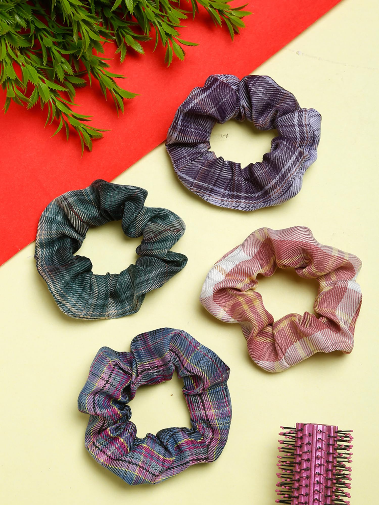 **4-Pack Satin Scrunchies for Women & Girls – Soft Yellow Hair Ties, Ponytail Holders & Hair Accessories – Perfect for Work, Gym & Everyday Use**