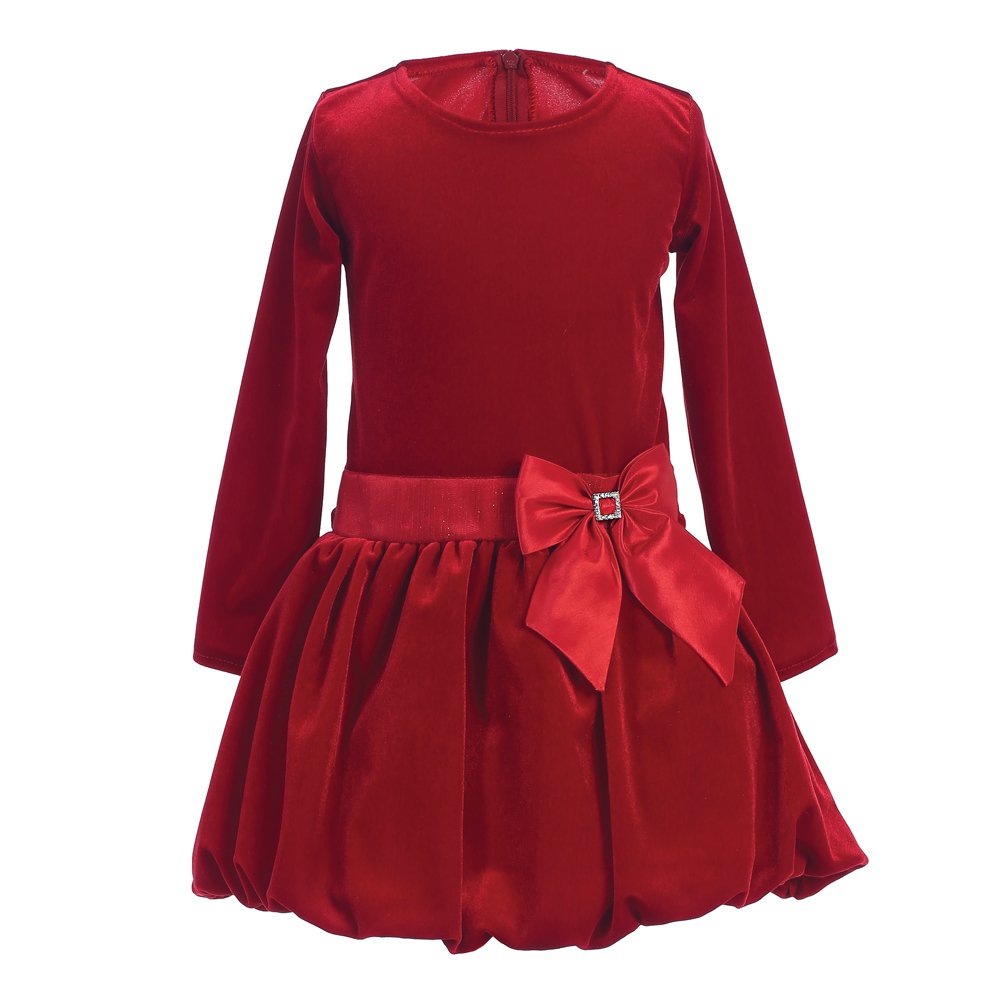 Girls Holiday Christmas Velvet Bubble Dress - Stretchy & Comfortable Fall Party Outfit for Festive Occasions, Family Gatherings & Special Events