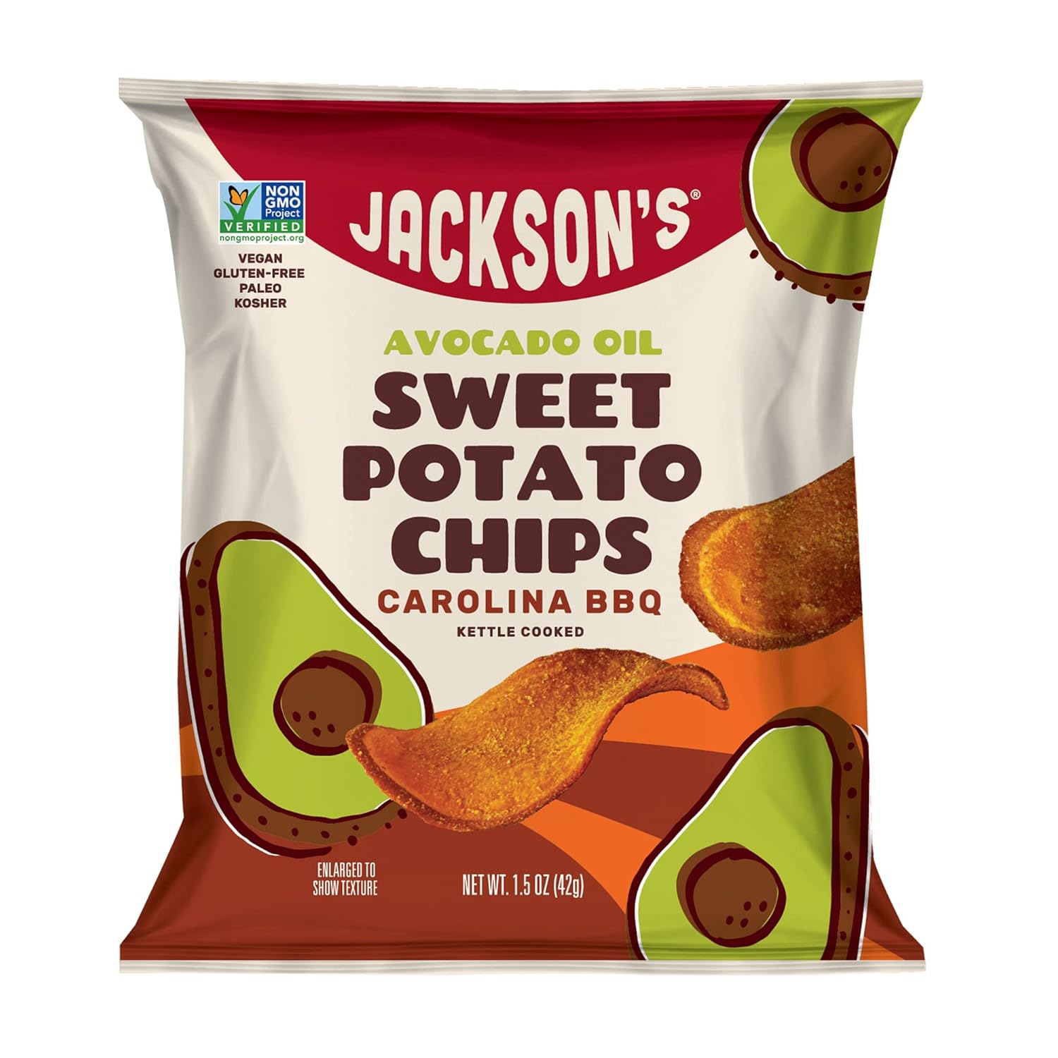 Jackson's Avocado Oil Carolina BBQ Sweet Potato Chips - Gluten Free, Non-GMO, Healthy Snack Pack for Parties, Picnics & On-The-Go Snacking