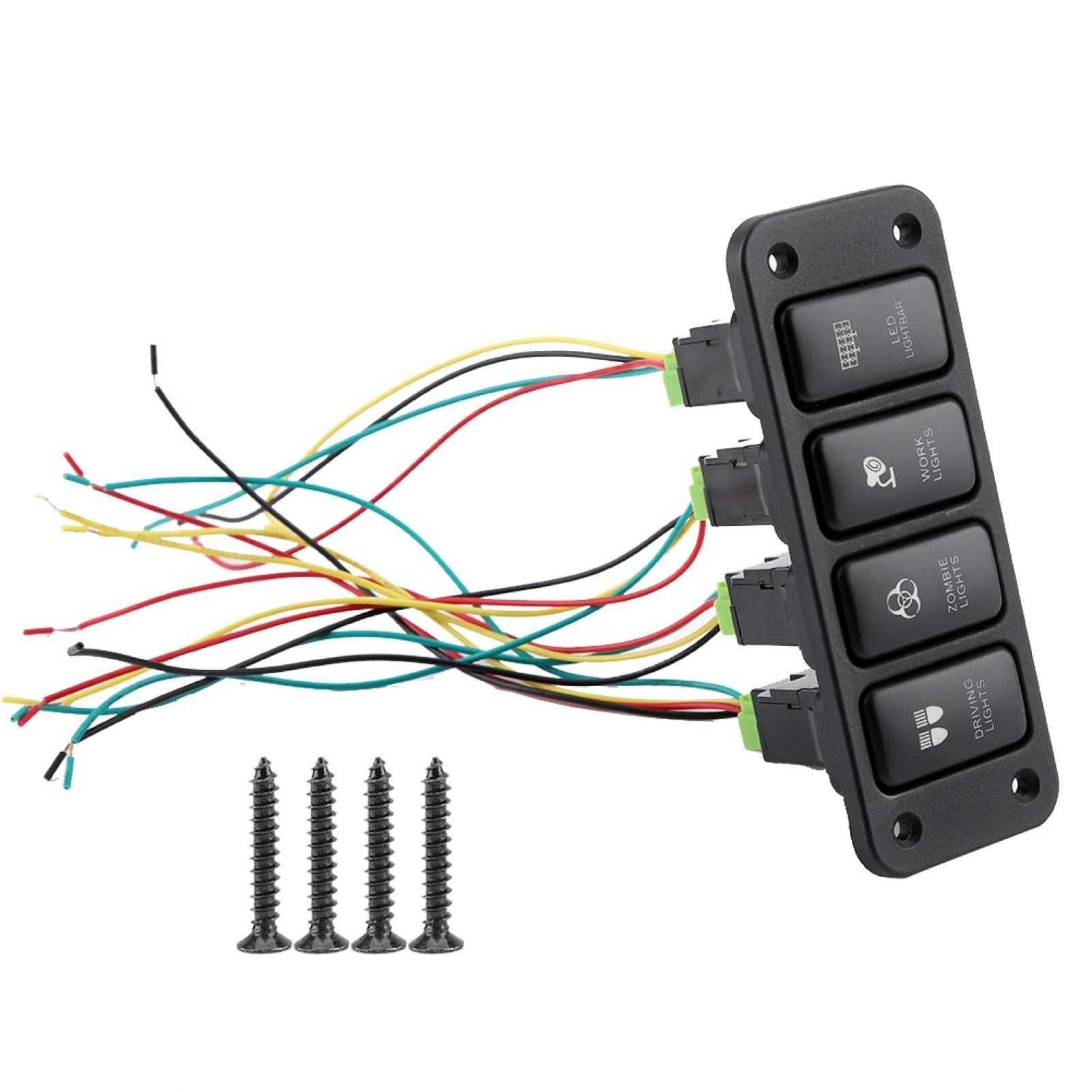 Fydun 4-Gang Switch Panel with Fog Light Switch, Driving Light Switch, Width Light & Push Button - Universal Car Light Control Panel for Off-Road Vehicles, Trucks & SUVs | Perfect for Night Driving, Off-Road Adventures & Vehicle Customization