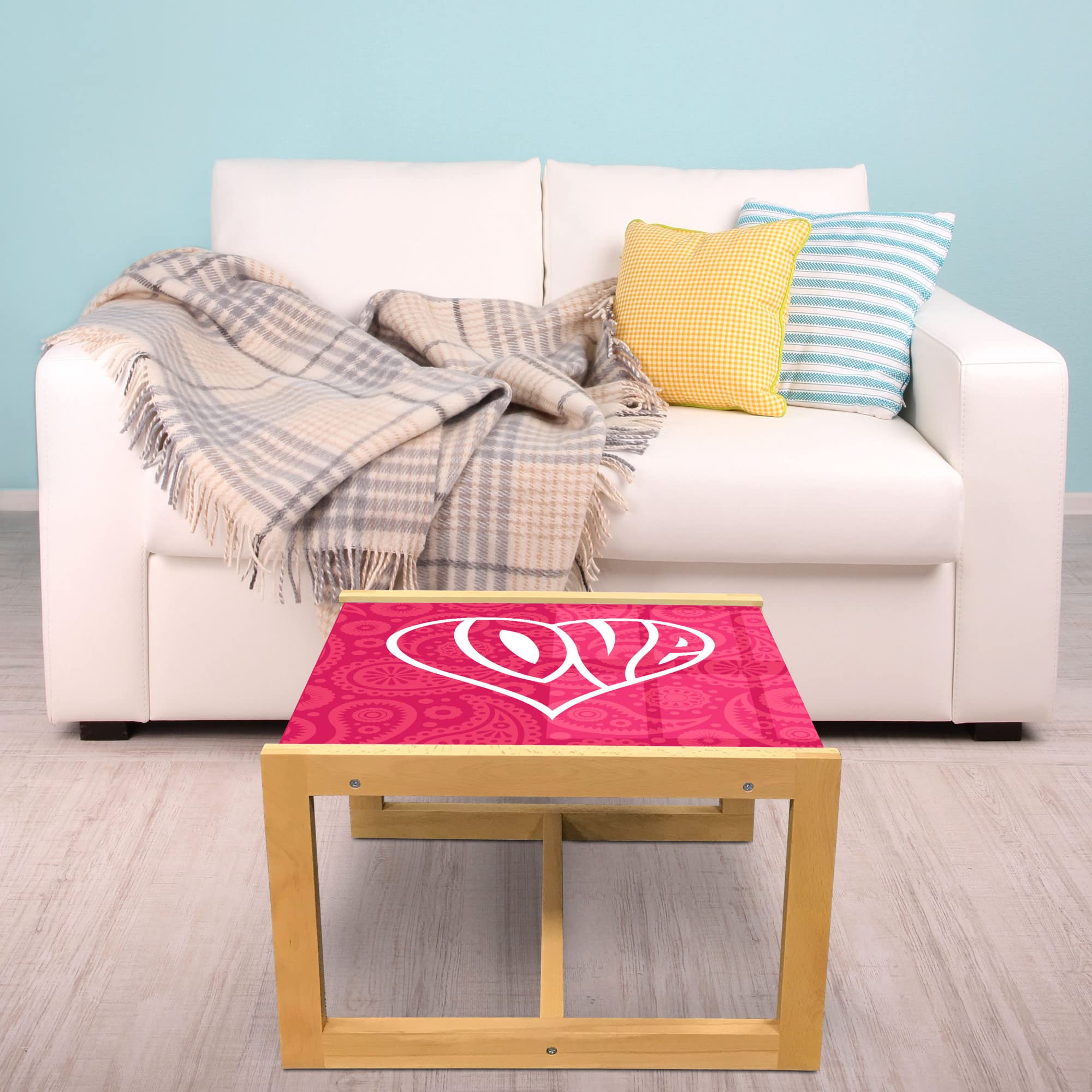 Ambesonne Groovy Coffee Table - Large Pink & White Retro Heart Design, Acrylic Glass Top with Wooden Frame for Office, Dorm, Living Room | Mid-Century Modern Home Decor for Small Spaces & Apartments