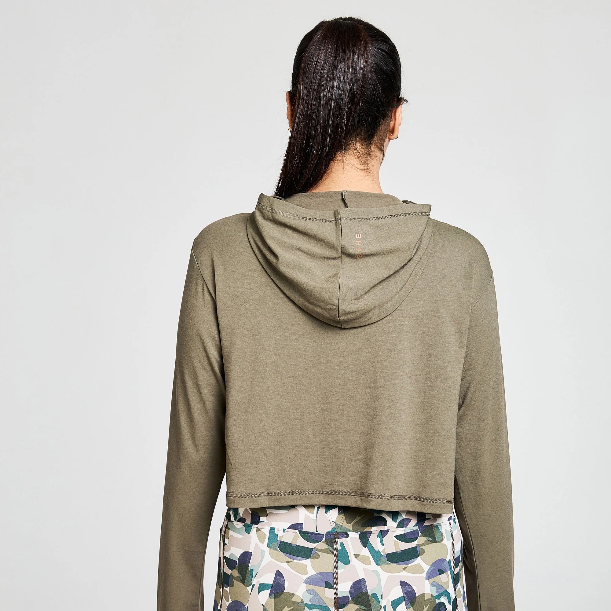 BAHE Zephyr Short Sleeve Boxy Hooded Tee for Women - Casual Oversized Hoodie in Khaki | Perfect for Streetwear, Loungewear & Everyday Outfits