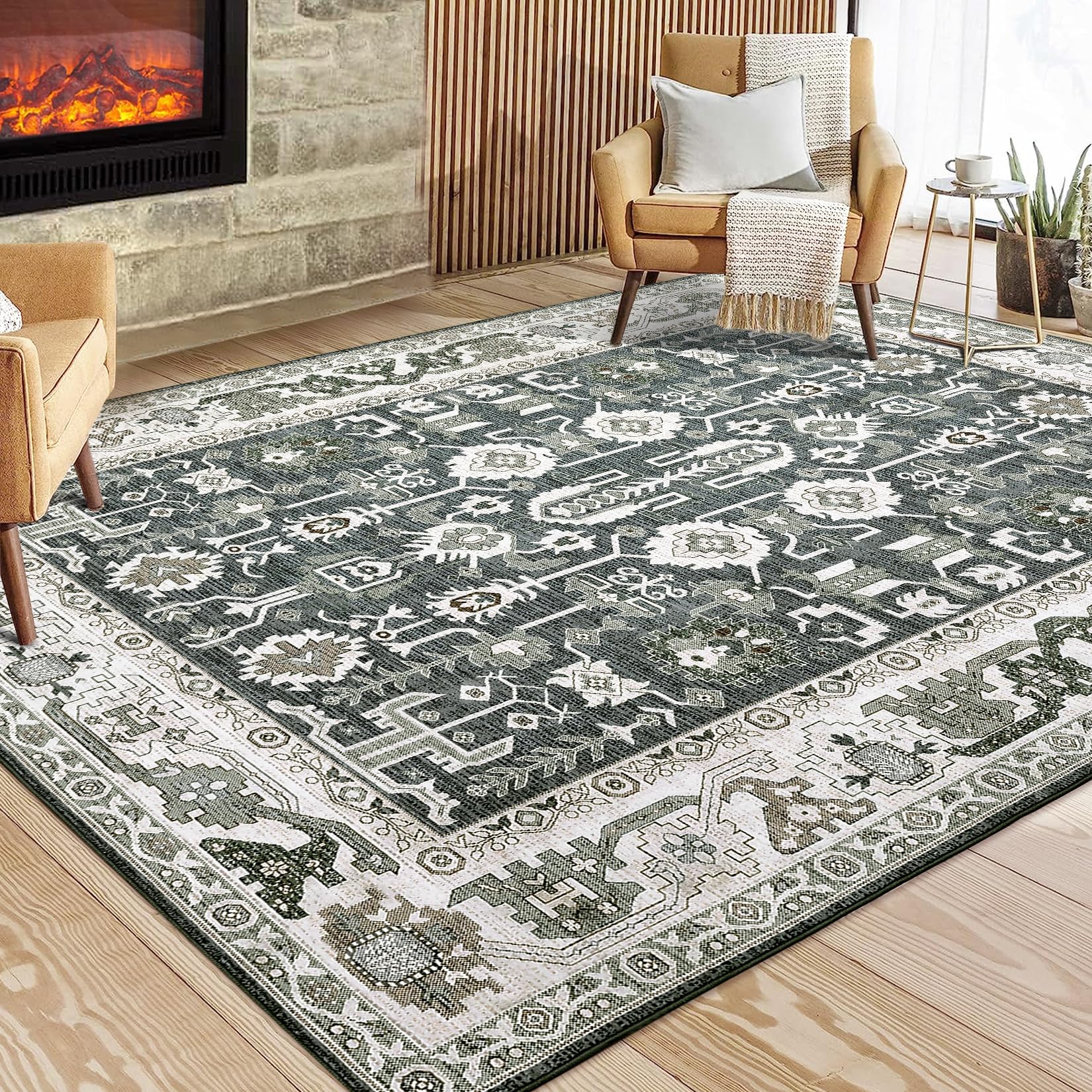 GARVEE 2x6 Feet Washable Moroccan Boho Rug - Non-Slip Low Profile Area Rug for Living Room, Bedroom & Dorm Decor