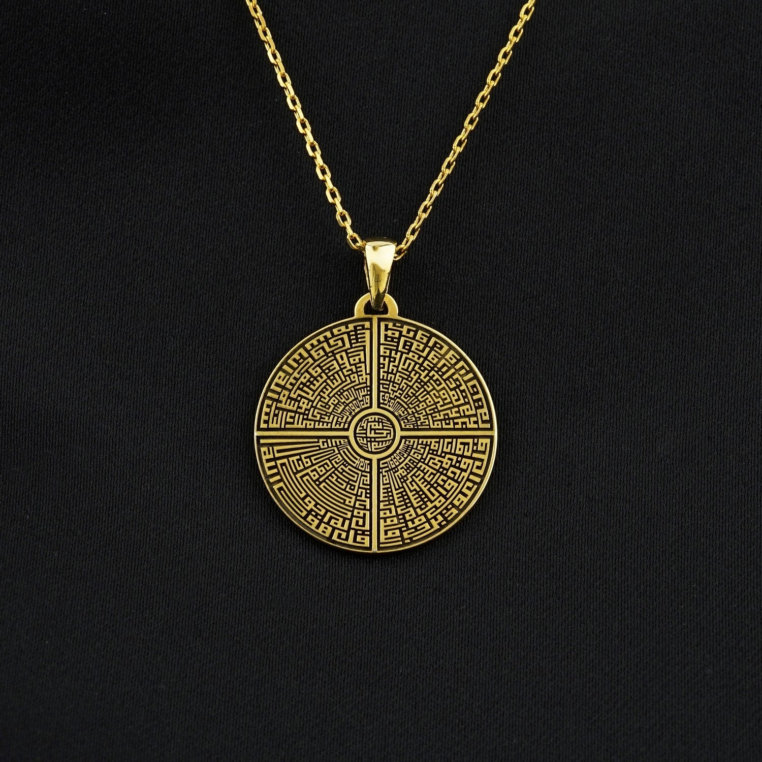 4 Qul Kufic Muslim Jewelry - 18K Gold Plated Silver Islamic Pendant Necklace for Men & Women - Perfect for Eid, Ramadan Gifts & Daily Wear - Quran Inspired Spiritual Jewelry