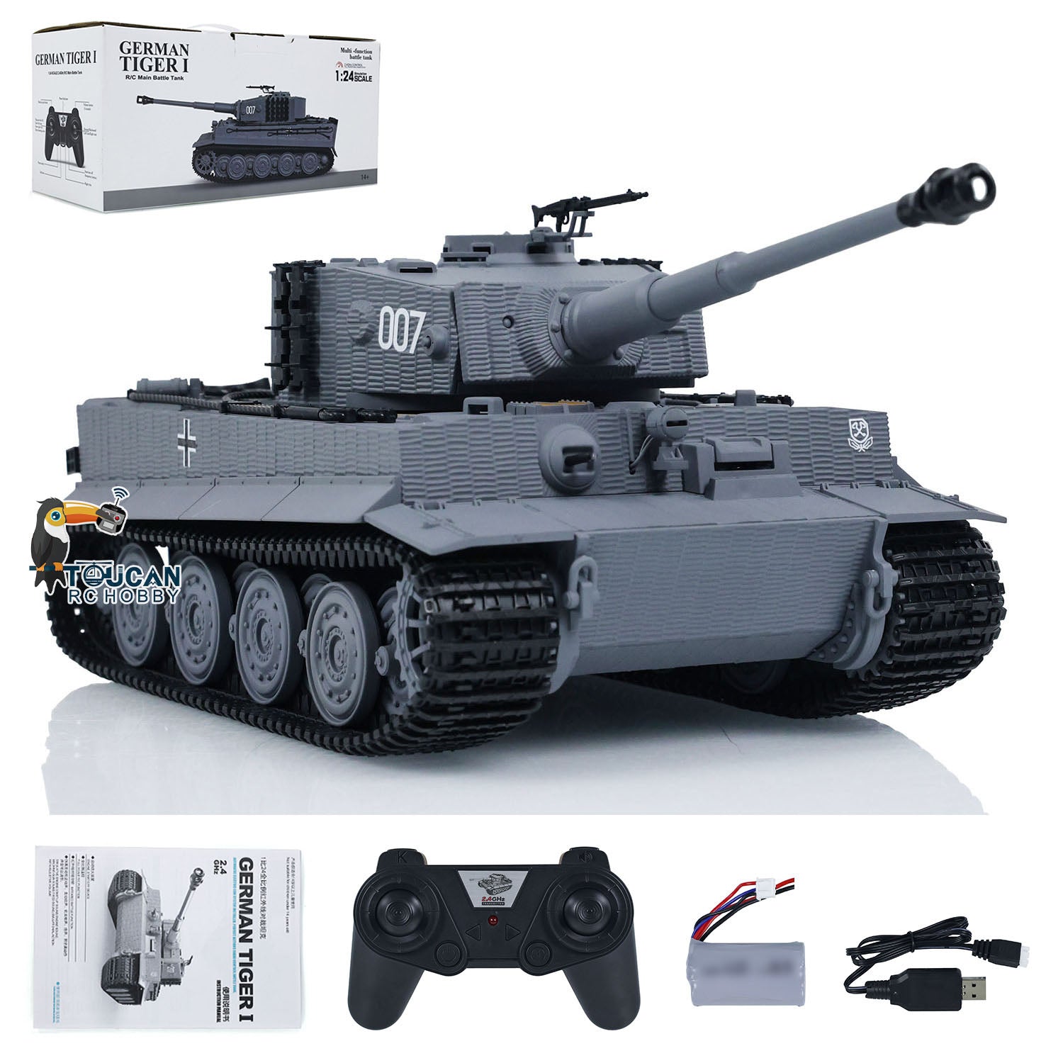 Taigen Tiger I 1/24 Scale RC Battle Tank - Remote Control Military Panzer with Infrared Combat System - US Stock DIY Model Car for Collectors & Wargaming Enthusiasts