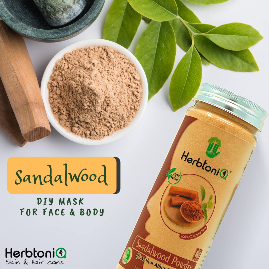 HERBTONIQ 100% Natural Sandalwood & Rose Petals Face & Hair Pack (150g + 150g) - Organic Skincare for Glowing Skin & Healthy Hair - Perfect for Spa Day & Self-Care Routine