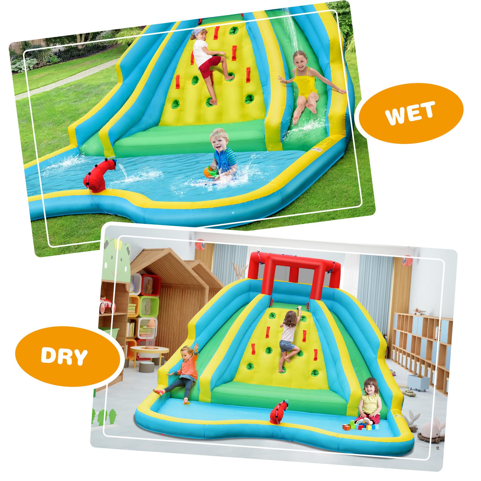 **HONEY JOY Inflatable Water Slide for Kids - Giant Backyard Water Park with 2 Long Slides, Climbing Wall, Water Hoses & Cannon, Large Splash Pool - Outdoor Blow Up Waterslide for Summer Fun (Includes 750W Blower) - Perfect for Birthday Parties, Family Gatherings & Backyard Water Play**