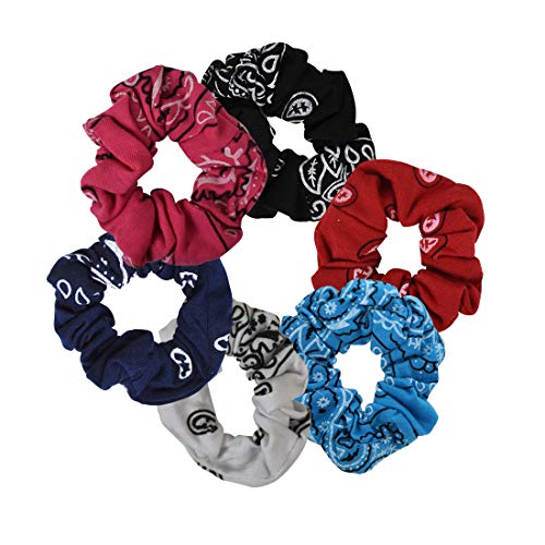 Vibrant Multi-Colored Bandana Scrunchies Set of 6 - Perfect for Hair Styling, Workouts, and Everyday Fashion