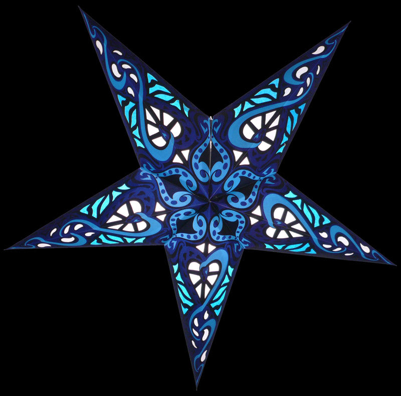 24 Pack Blue Trance Paper Star Lanterns - Hanging Wedding Party Decorations for Indoor Outdoor Events, Birthday Celebrations & Festival Lighting