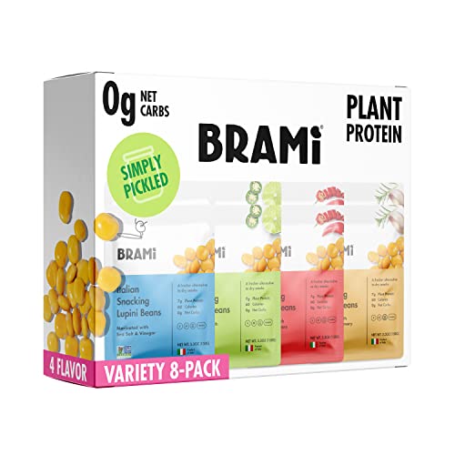 BRAMI Lupini Beans Snack Variety Pack - High Protein (7g), Low Carb (0g Net Carbs), Vegan, Keto & Mediterranean Diet Friendly - 5.3 Oz (8 Pack) | Perfect for On-the-Go Snacking, Office Lunch & Healthy Travel Food