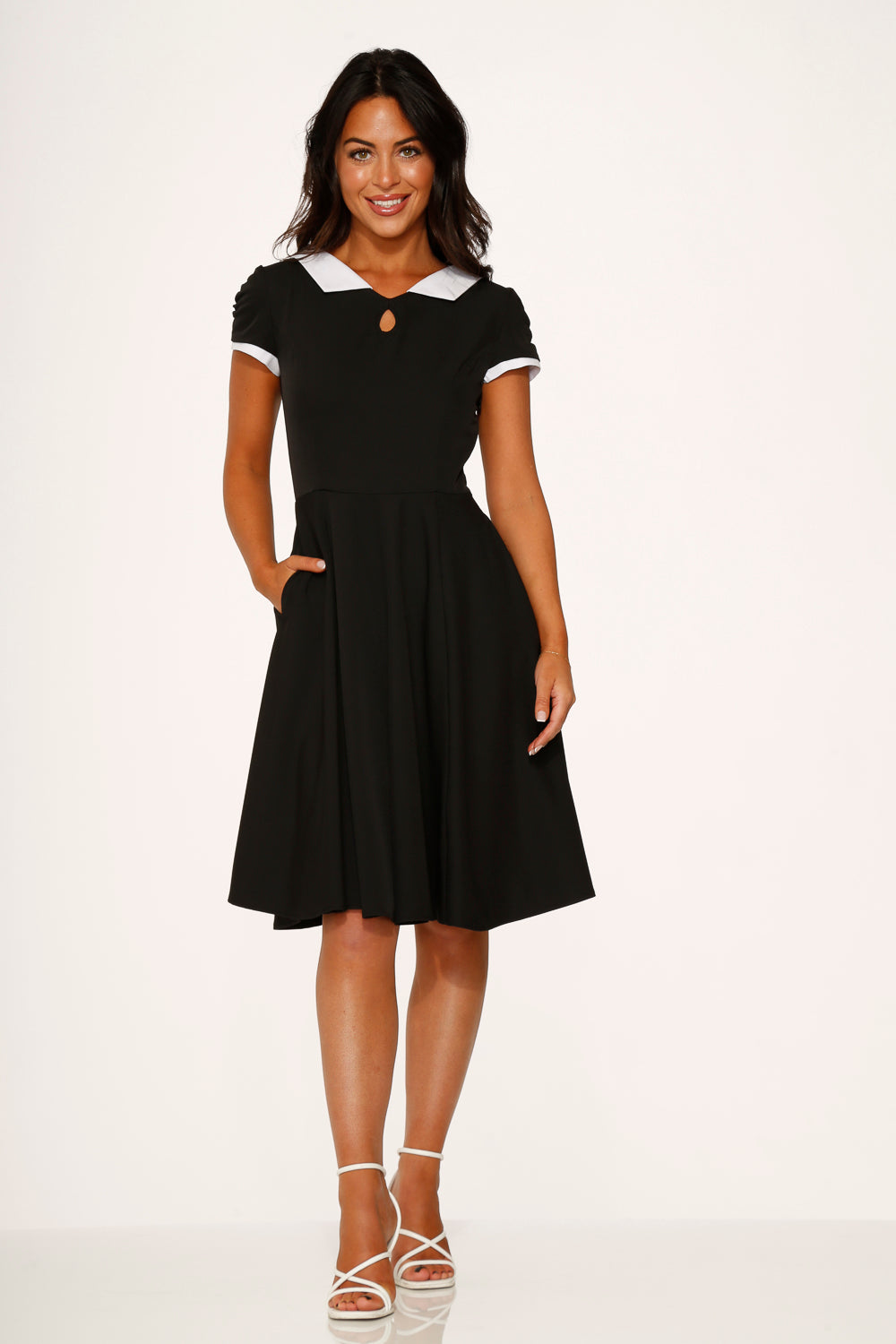 Black & White Keyhole Swing Dress - Flowy Summer Dress for Women, Elegant Cocktail Party & Date Night Outfit - Perfect for Weddings, Brunches & Special Occasions