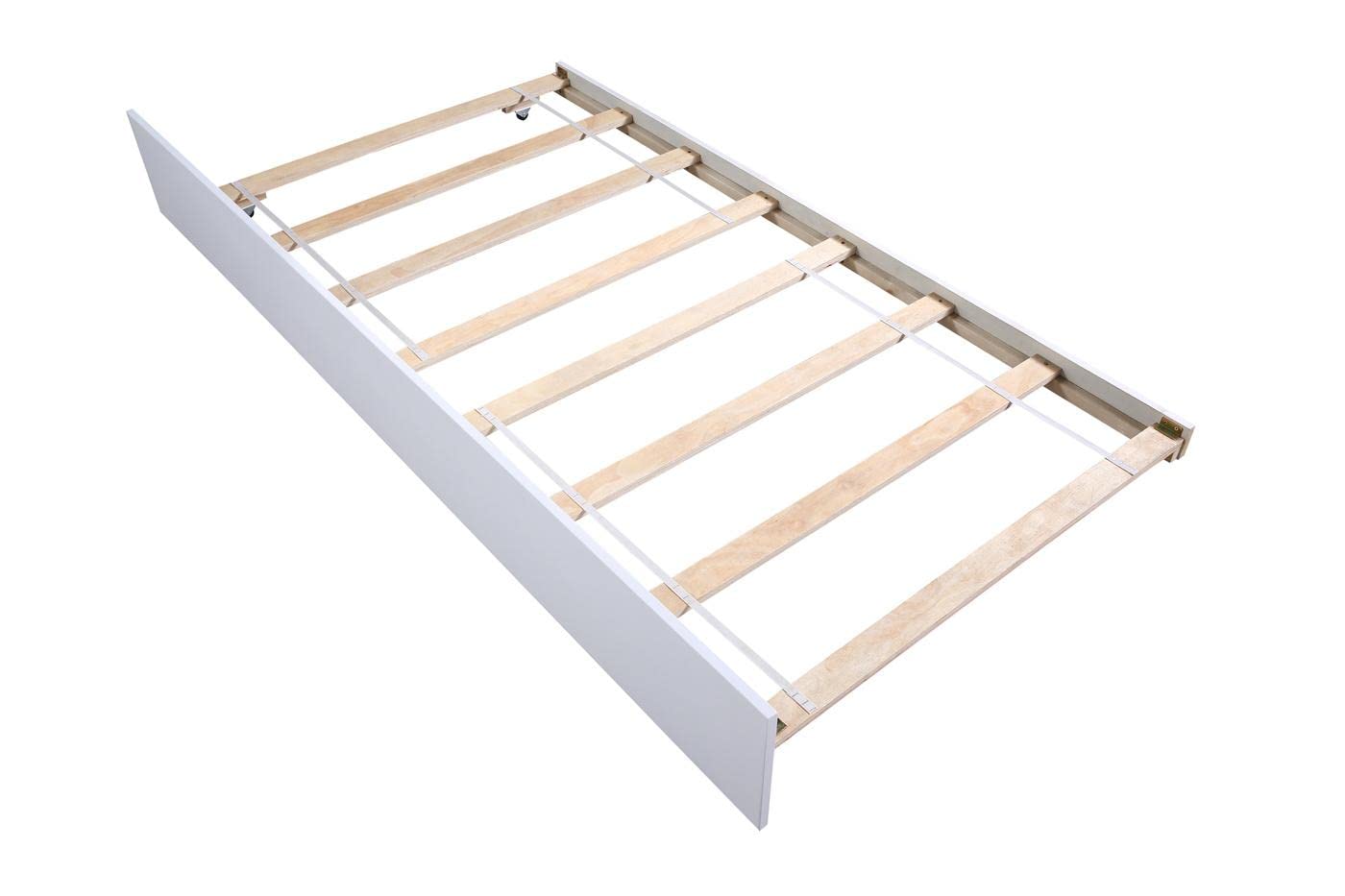 JINS&VICO Twin Sleigh Platform Bed with Trundle - Solid Pine Wood Bed Frame for Compact Rooms - White | Space-Saving Kids Bedroom Furniture, Guest Room & Small Space Solution