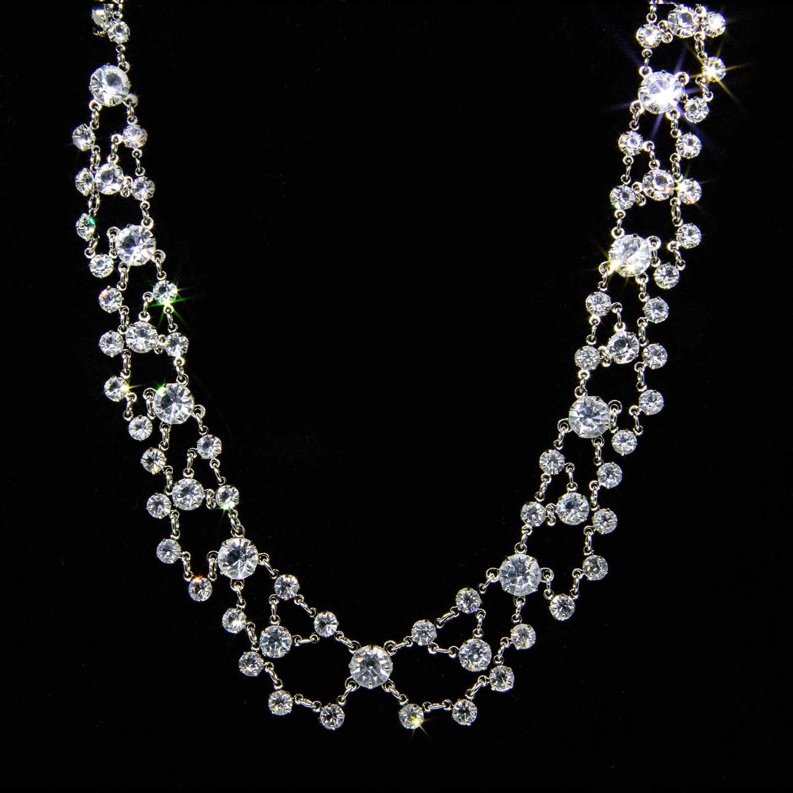 Vintage Austrian Crystal Collar Necklace - Round 1928 Jewelry with 15 Crystals | Elegant Bridal, Evening Party & Formal Occasion Accessory
