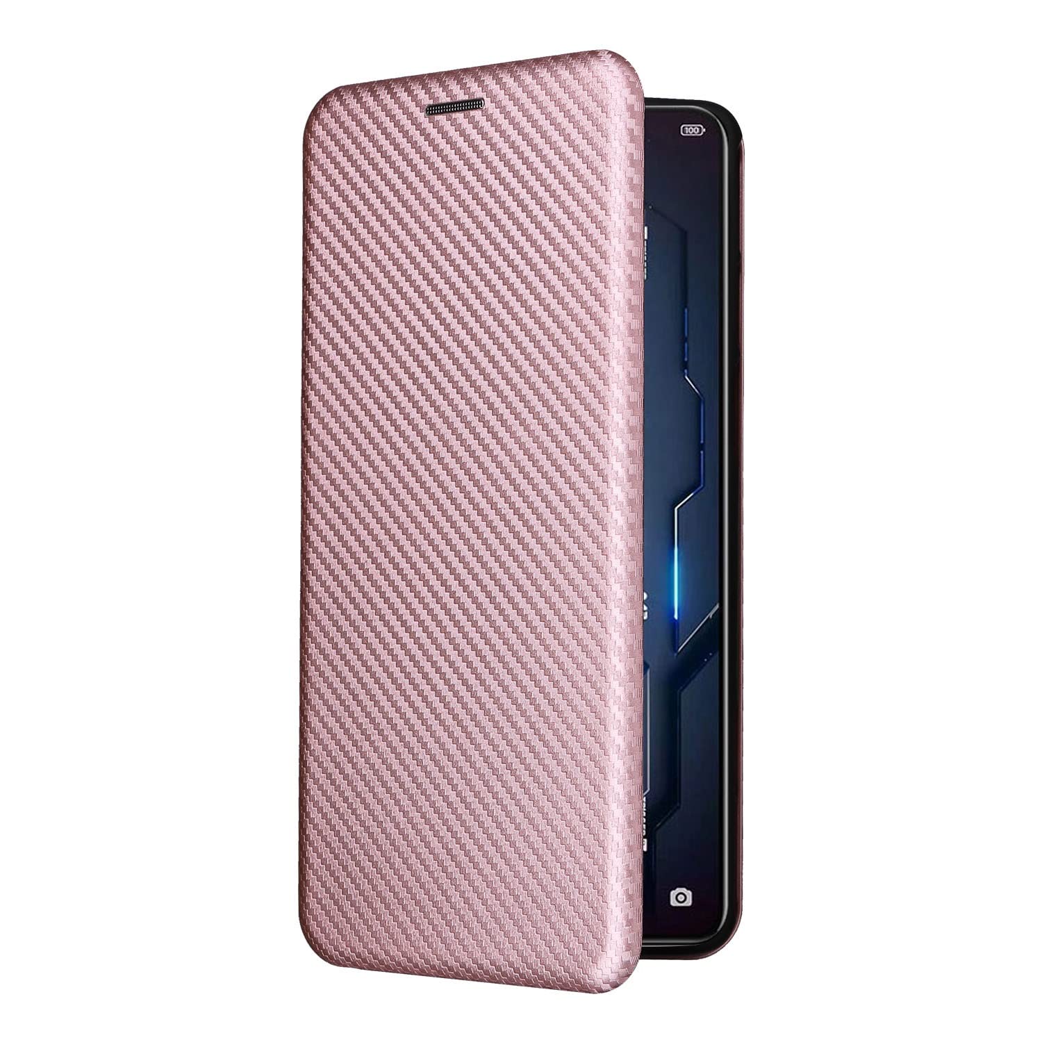 Premium Carbon Fiber PU+TPU Hybrid Flip Case for Xiaomi BlackShark 5 Pro - Shockproof Full Protection Luxury Phone Cover (Pink) | Perfect for Gaming, Travel & Daily Use