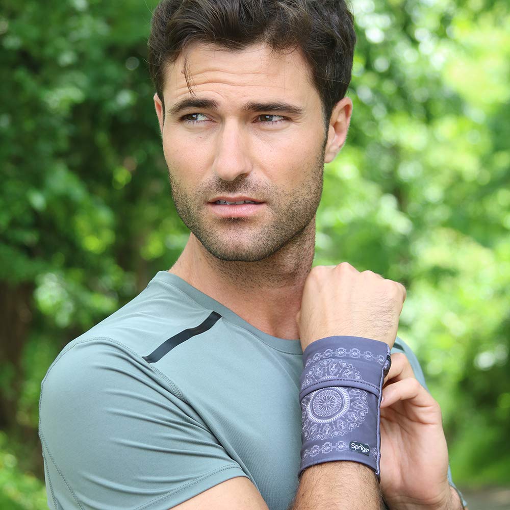Sprigs 2 Pocket Banjees Wrist Wallet - Purple Paisley Pattern for Running, Hiking & Travel - Hands-Free Phone & Key Holder for Active Lifestyles