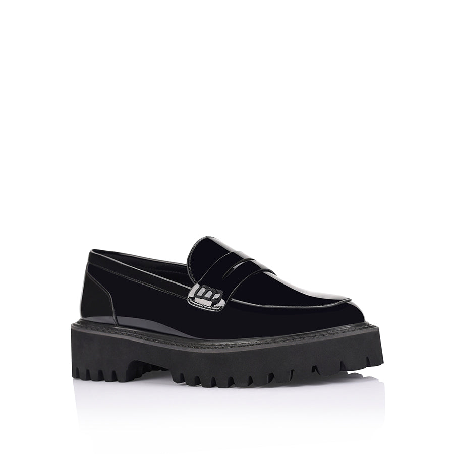 Black Patent Neon Chunky Loafers - Trendy Platform Shoes for Women | Perfect for Casual Outfits, Street Style & Night Out