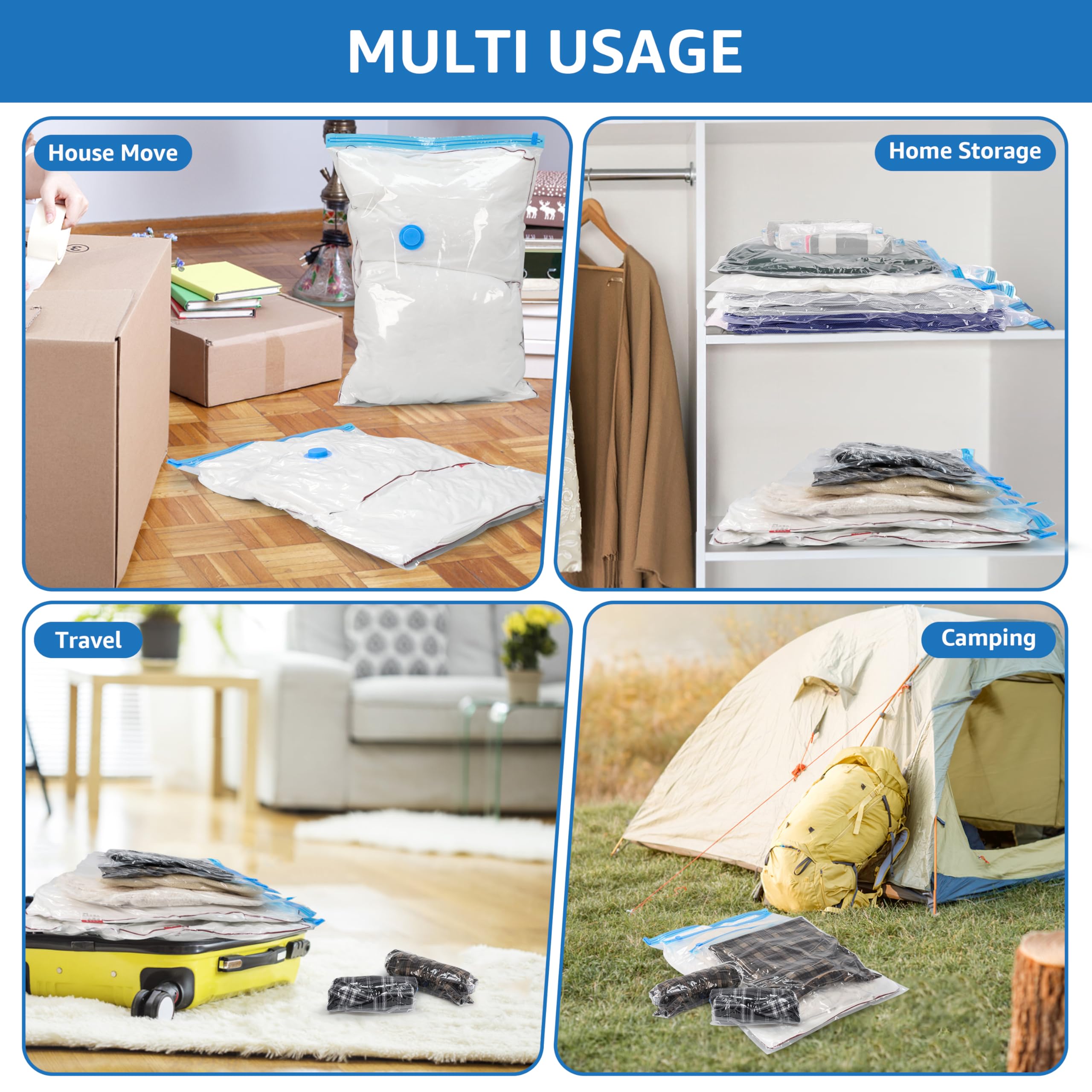 Simple Deluxe 32-Pack Vacuum Storage Bags (5 Jumbo/5 Large/6 Medium/6 Small/5 Roll M/5 Roll S) - Space Saver Bags with Hand Pump for Comforters, Blankets, Bedding, Pillows & Clothes - Perfect for Seasonal Storage, Travel & Home Organization