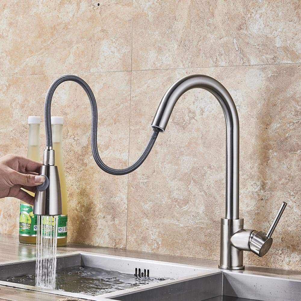 Brushed Nickel Single Lever Pull Out Kitchen Faucet with Dual Sprayer and Shower Head - Modern Kitchen Sink Mixer Tap for Cooking, Washing Dishes and Food Prep