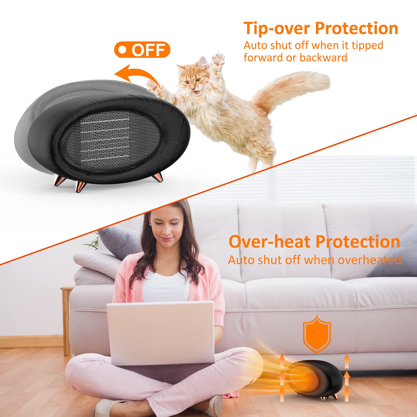 600W Energy Efficient PTC Ceramic Desk Heater - Fast Heating Small Space Heater for Bedroom, Home & Office - Indoor Safe & Quiet (Black) | Perfect for Winter Warmth & Workspace Comfort