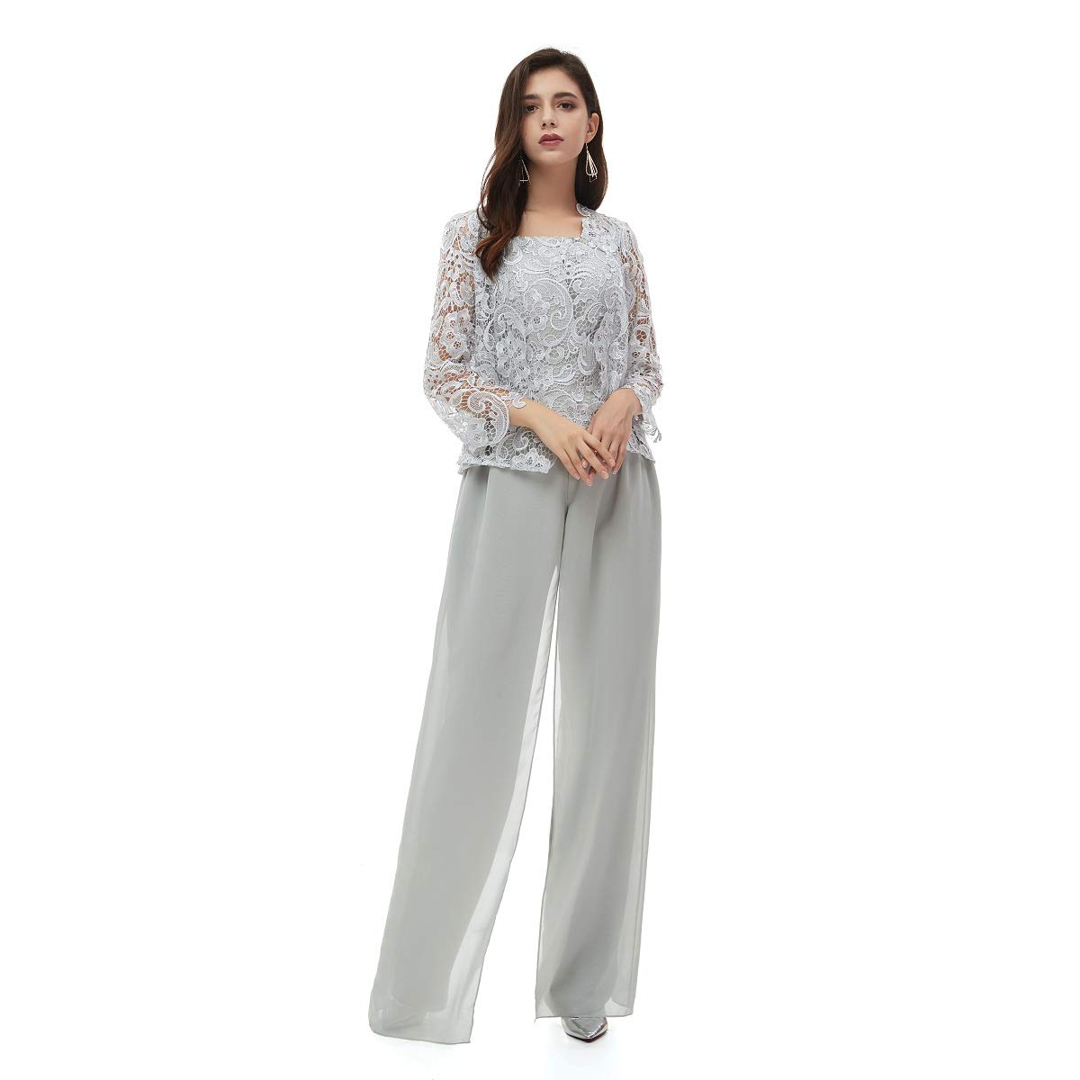 Plus Size Women's 3-Piece Mother of the Bride Pant Suit Set - Elegant Chiffon Jacket & Pants Outfit for Weddings, Parties & Formal Occasions