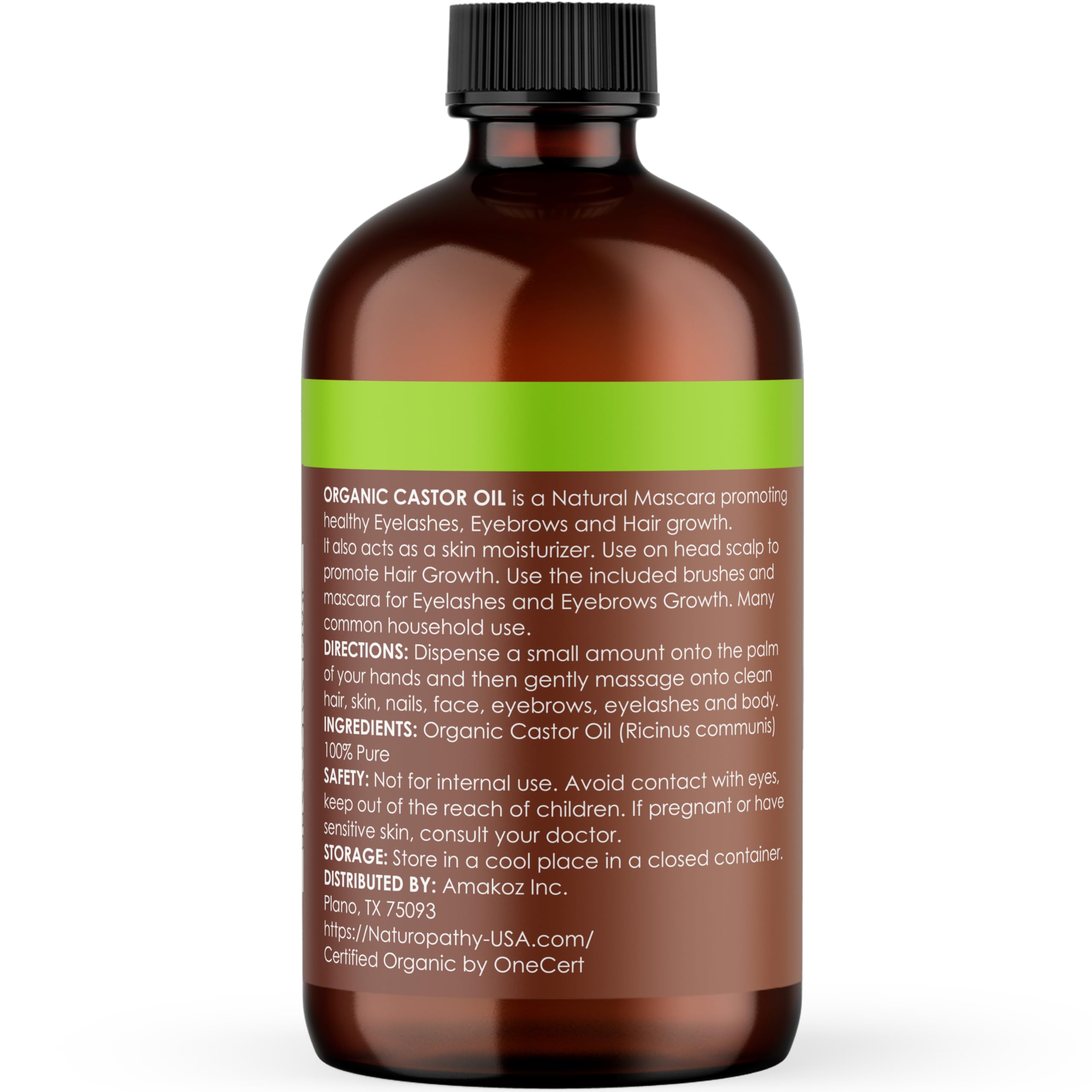 Organic Castor Oil 4oz - USDA Certified, 100% Pure Cold Pressed, Hexane Free - Eyelash & Eyebrow Growth Serum, Hair Treatment - Includes FREE Mascara Starter Kit - Perfect for Natural Beauty & DIY Hair Care