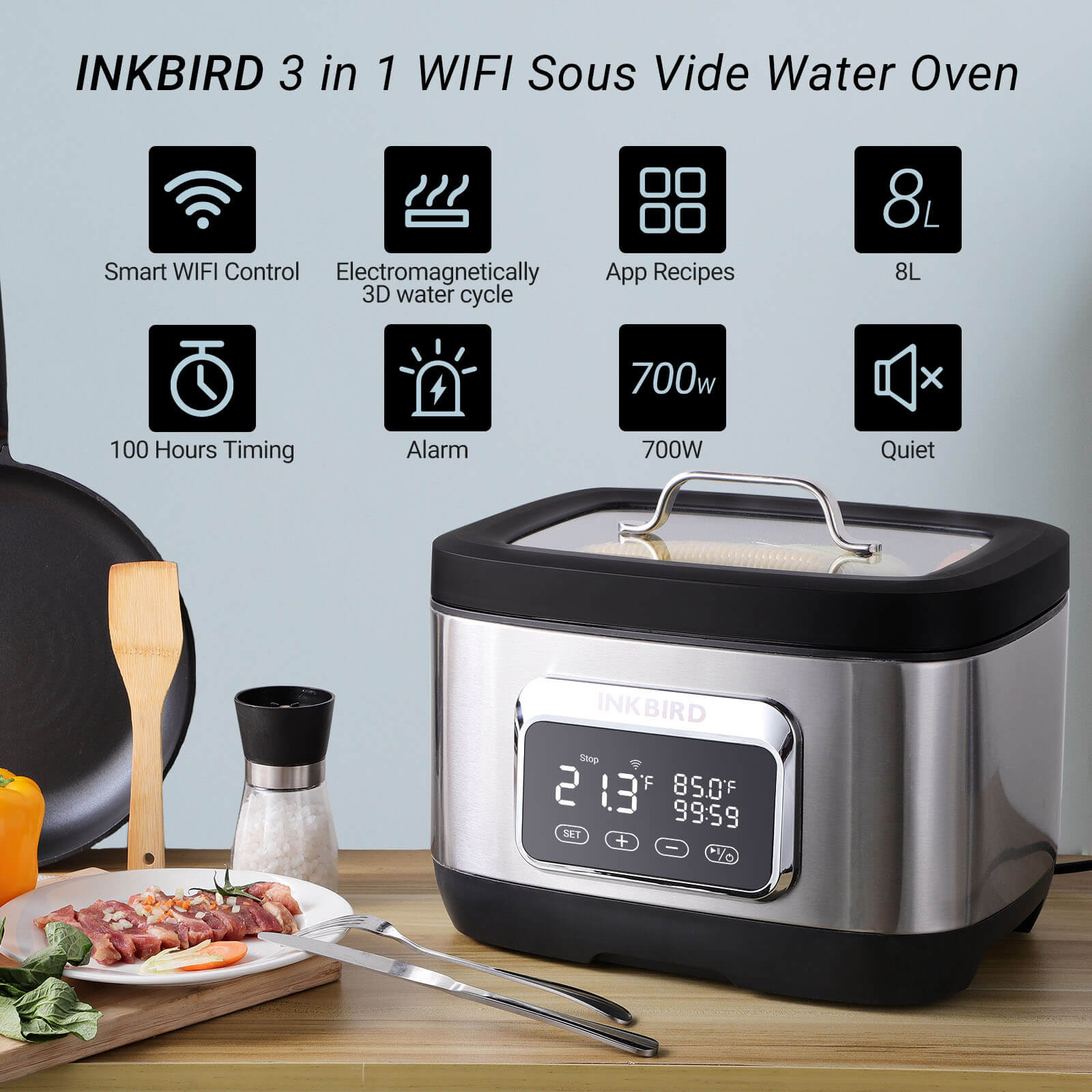 All In One WiFi Sous Vide Cooker ISV 500W - Precision Temperature Control for Steak, Chicken & Seafood - Perfect for Home Chefs & Restaurant Use