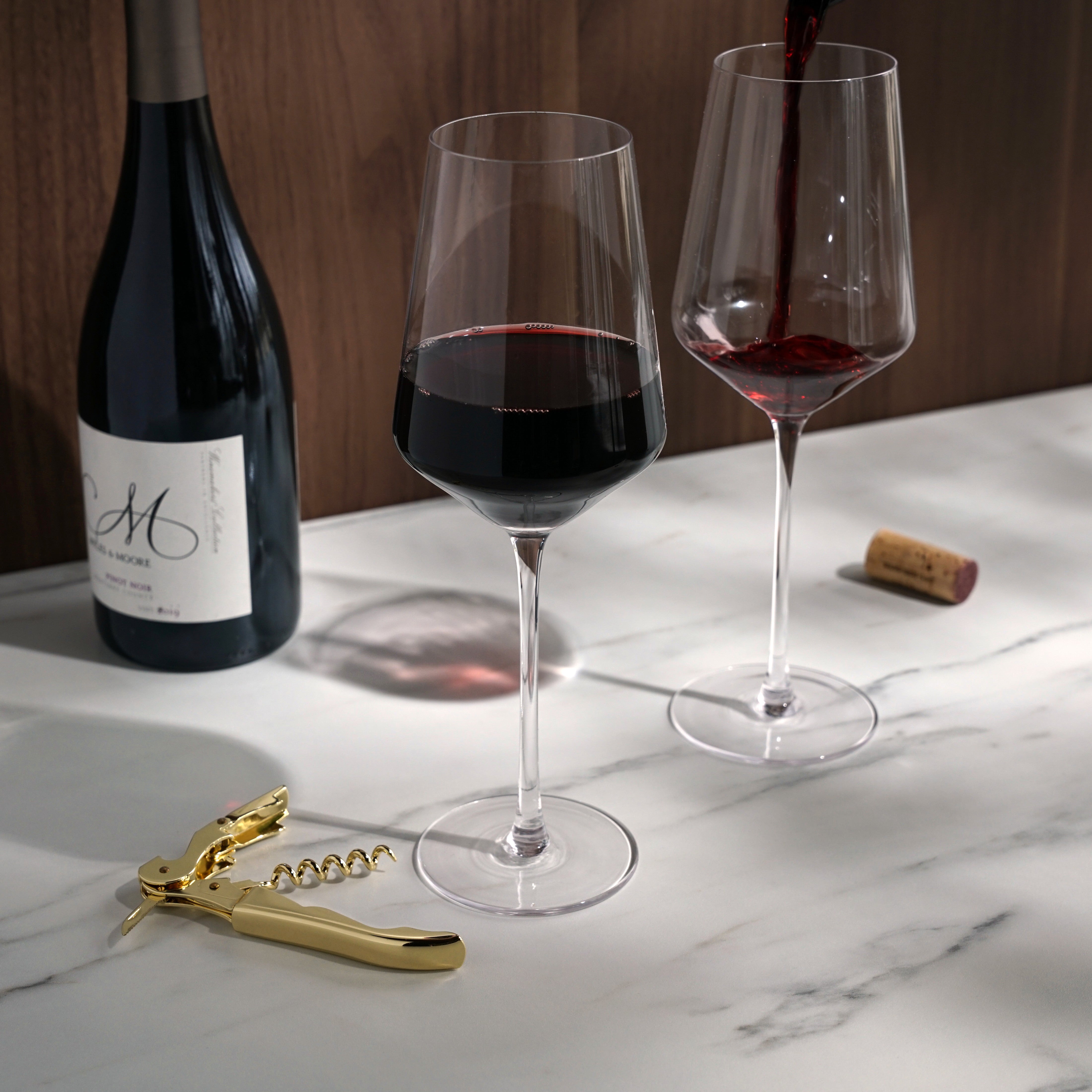 Premium Crystal Bordeaux Wine Glasses & Gold Plated Corkscrew Gift Set - Elegant Wine Accessories for Dinner Parties, Weddings & Romantic Gifts