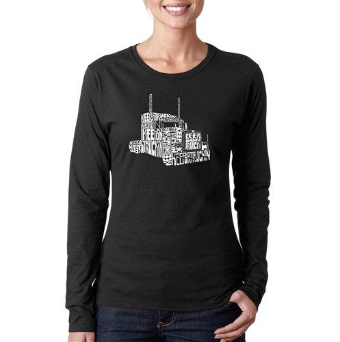 Women's Keep on Truckin' Word Art Long Sleeve T-Shirt - Black - XLarge - Casual Wear & Road Trip Outfit