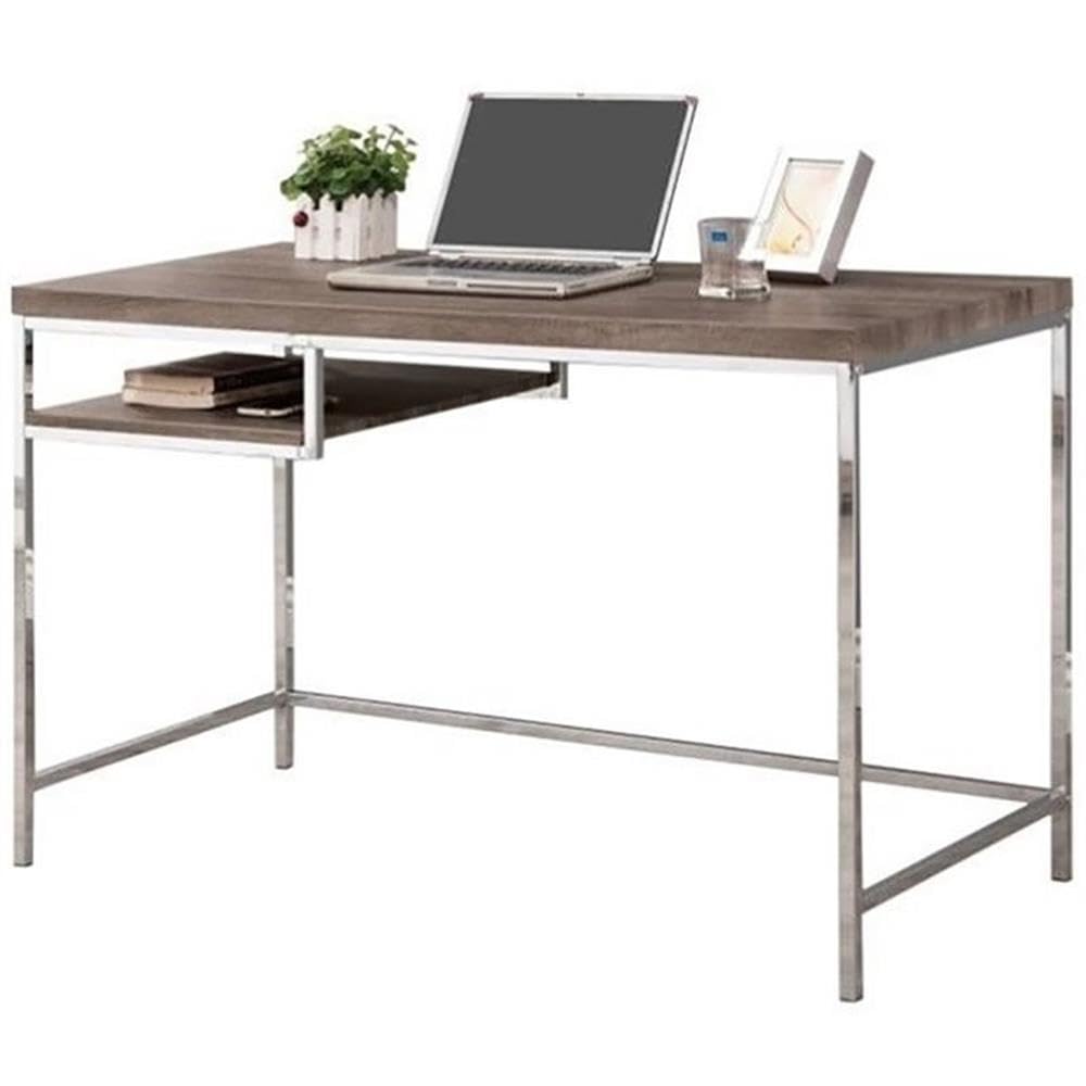 BOWERY HILL Modern Writing Desk in Weathered Gray Finish with Chrome Accents - Perfect for Home Office, Study Room & Small Spaces