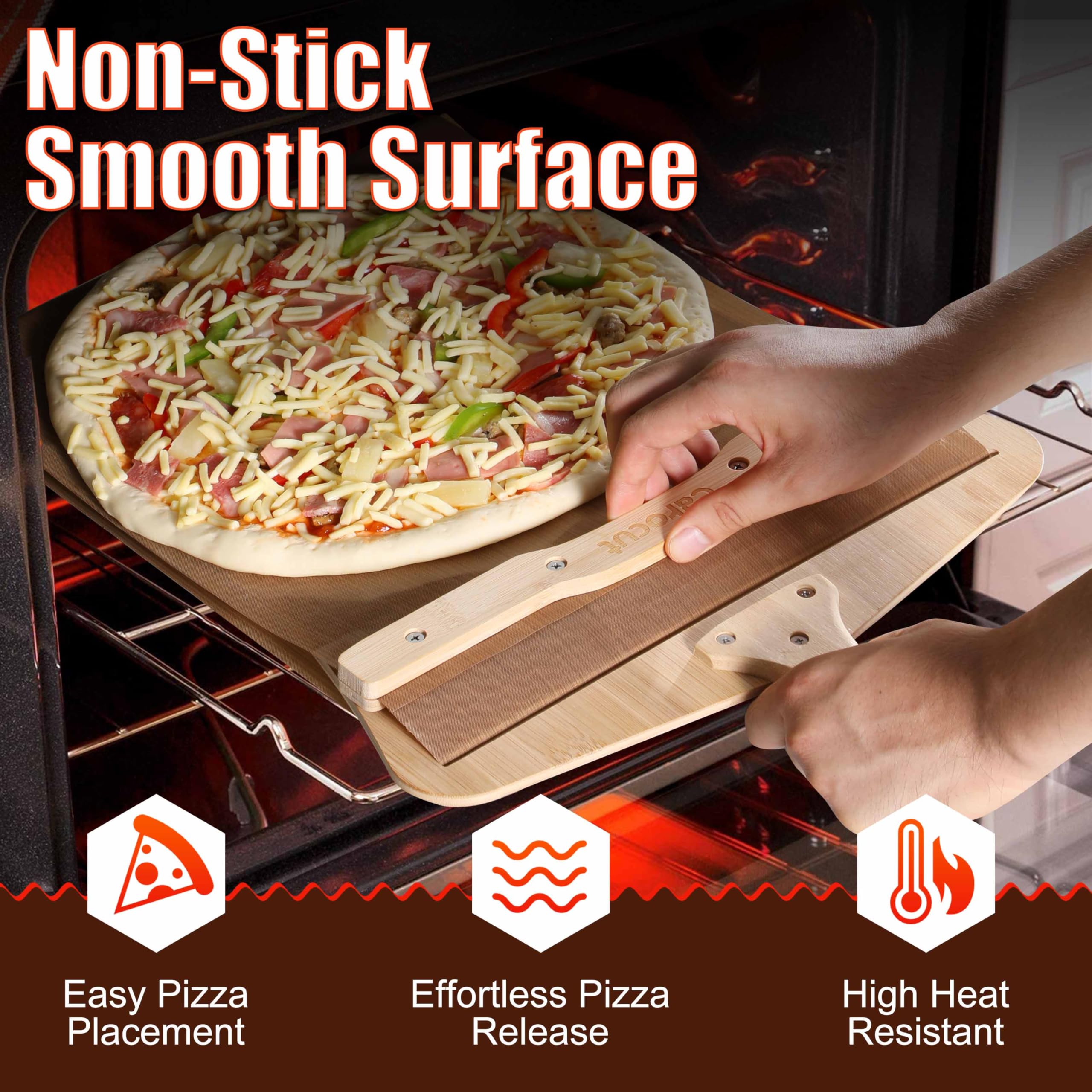 Non-Stick Sliding Pizza Peel with Detachable Bamboo Handle - 22