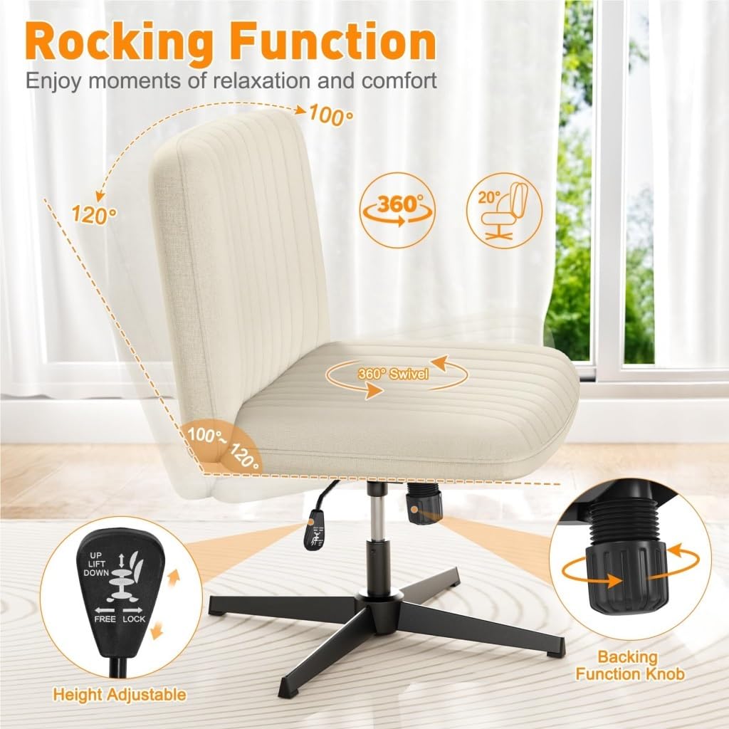 Ergonomic Office Chair - Armless Mid-Back Swivel Computer Chair with Adjustable Height, Wheelless Design & Breathable Fabric Upholstery (Grey) - Perfect for Home Office, Study Room, and Small Workspaces