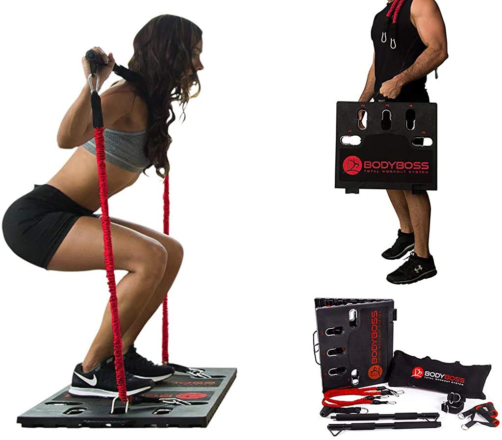 Portable Home Gym 2.0 Set with Resistance Bands & Collapsible Bar - Full Body Workout Equipment for Strength Training at Home, Travel or Outdoor Fitness - Red (Ideal for Small Spaces, Apartment Workouts & On-the-Go Fitness)