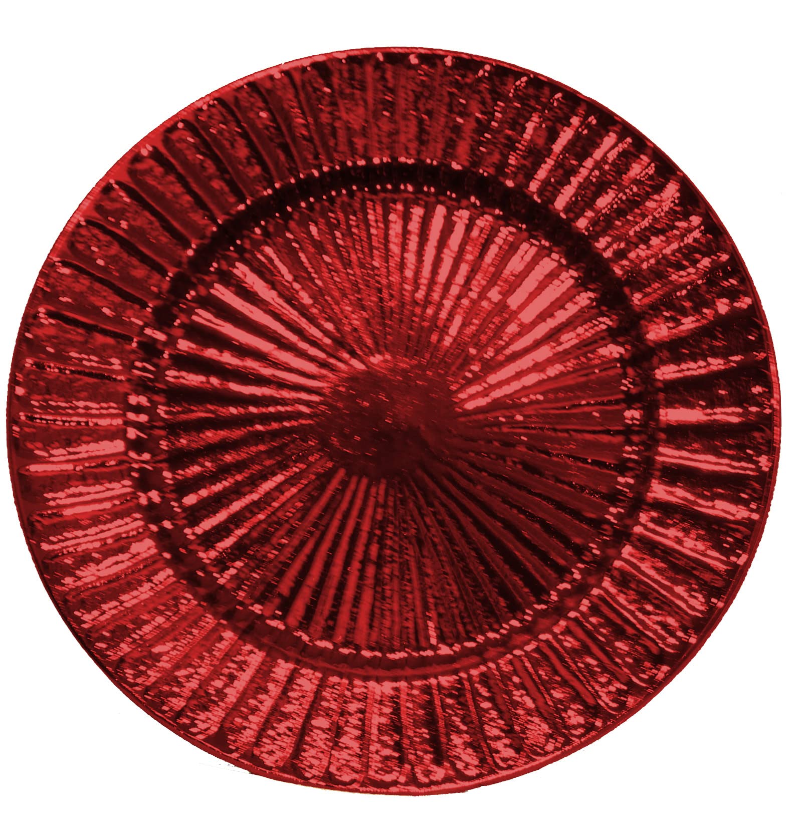 Gilbins 13-Inch Round Plastic Reef Charger Plates - Set of 4 Red Decorative Charger Plates for Weddings, Holidays & Party Table Decor | Perfect for Christmas Dinner, Thanksgiving Buffet & Formal Events