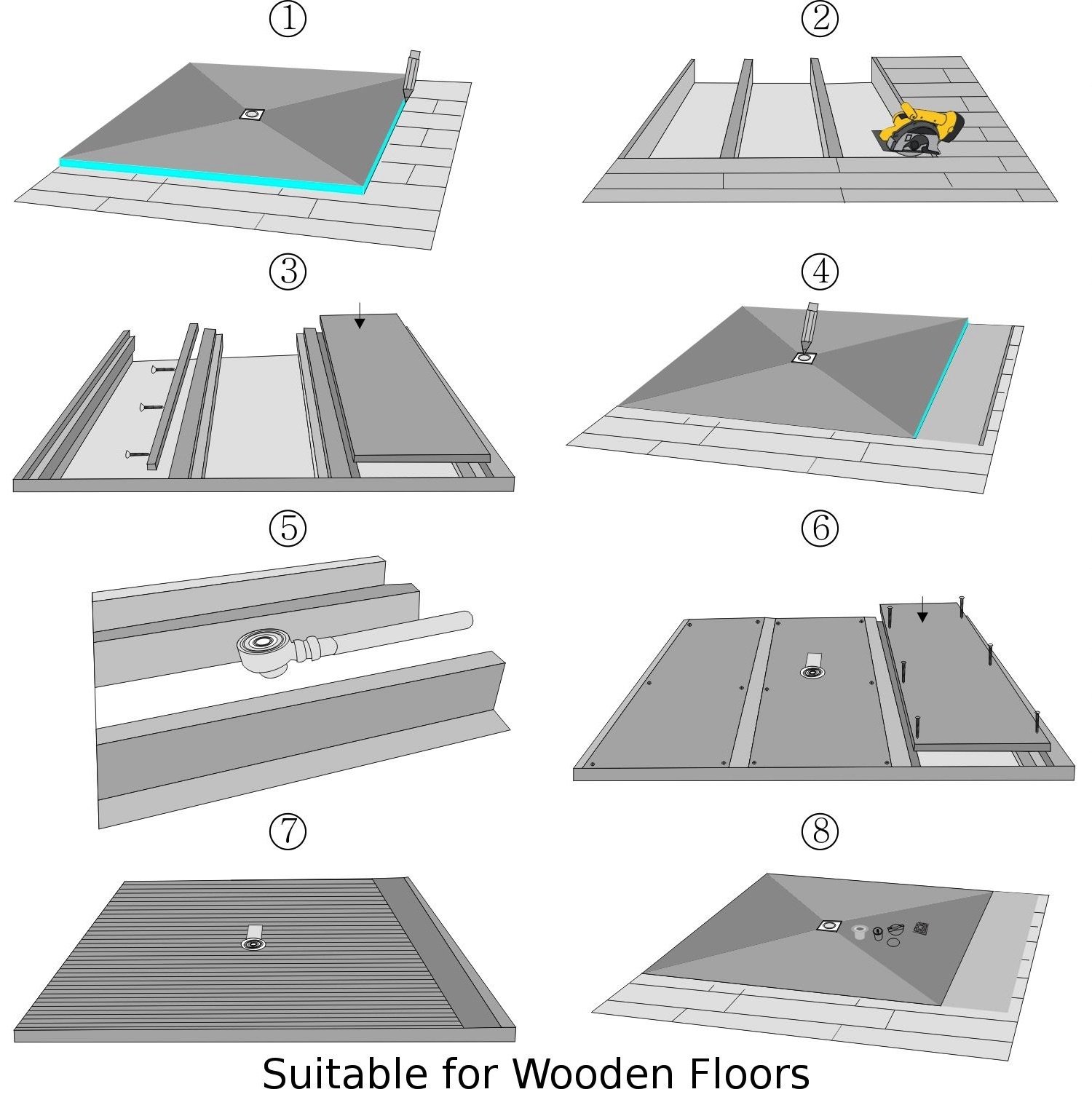 Nassboards Linear Wetroom Shower Tray & Aqua Kit - Waterproof & Watertight Design with Drain, Sealing Tape, Grate & XPS Base - Easy Installation Guide - Perfect for Modern Bathrooms & Spa-Like Showers