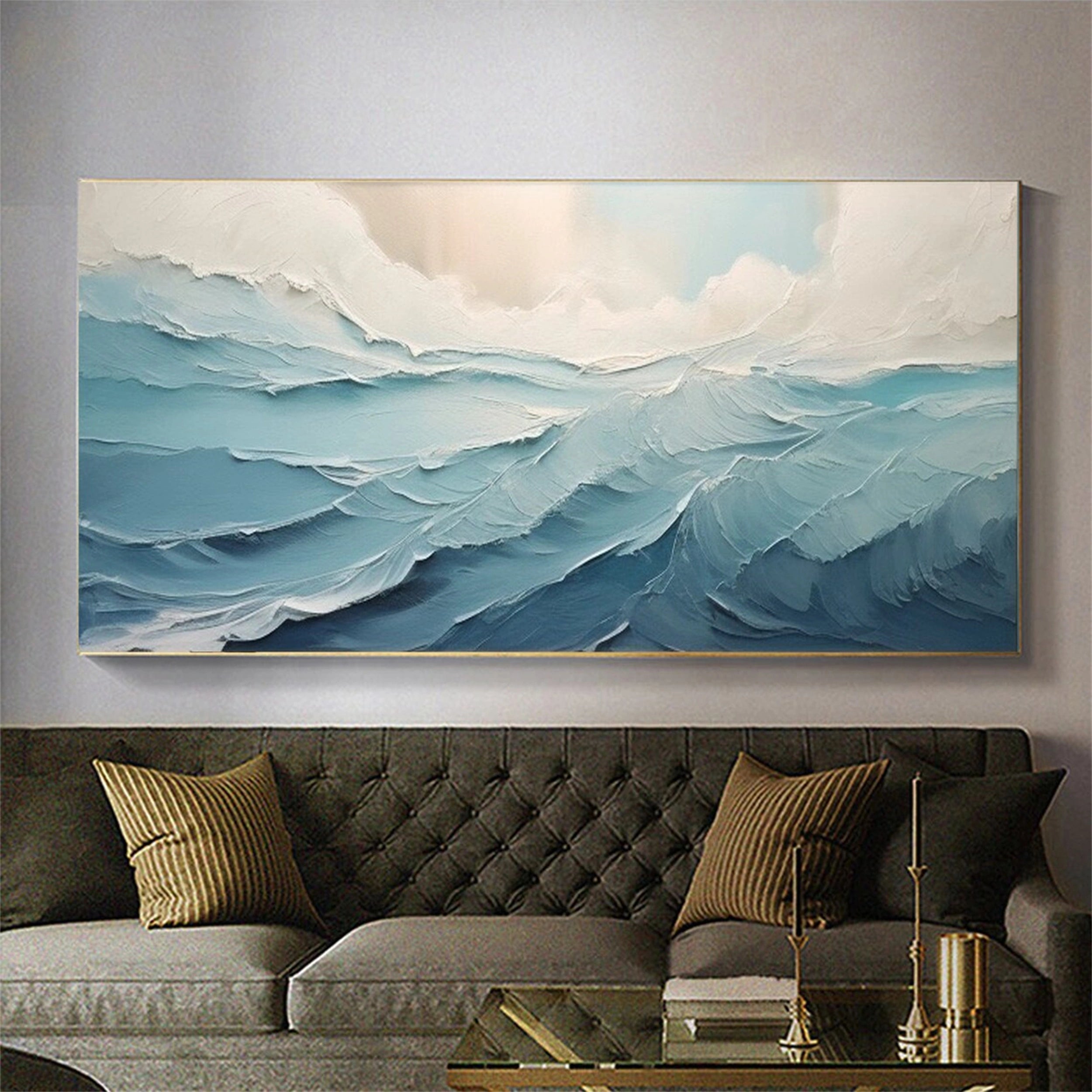 Ocean and Sky Painting #OS 100 - Handmade Canvas Wall Art for Home Decor, Office & Living Room - Perfect for Coastal, Beach House or Nature Inspired Interior Design