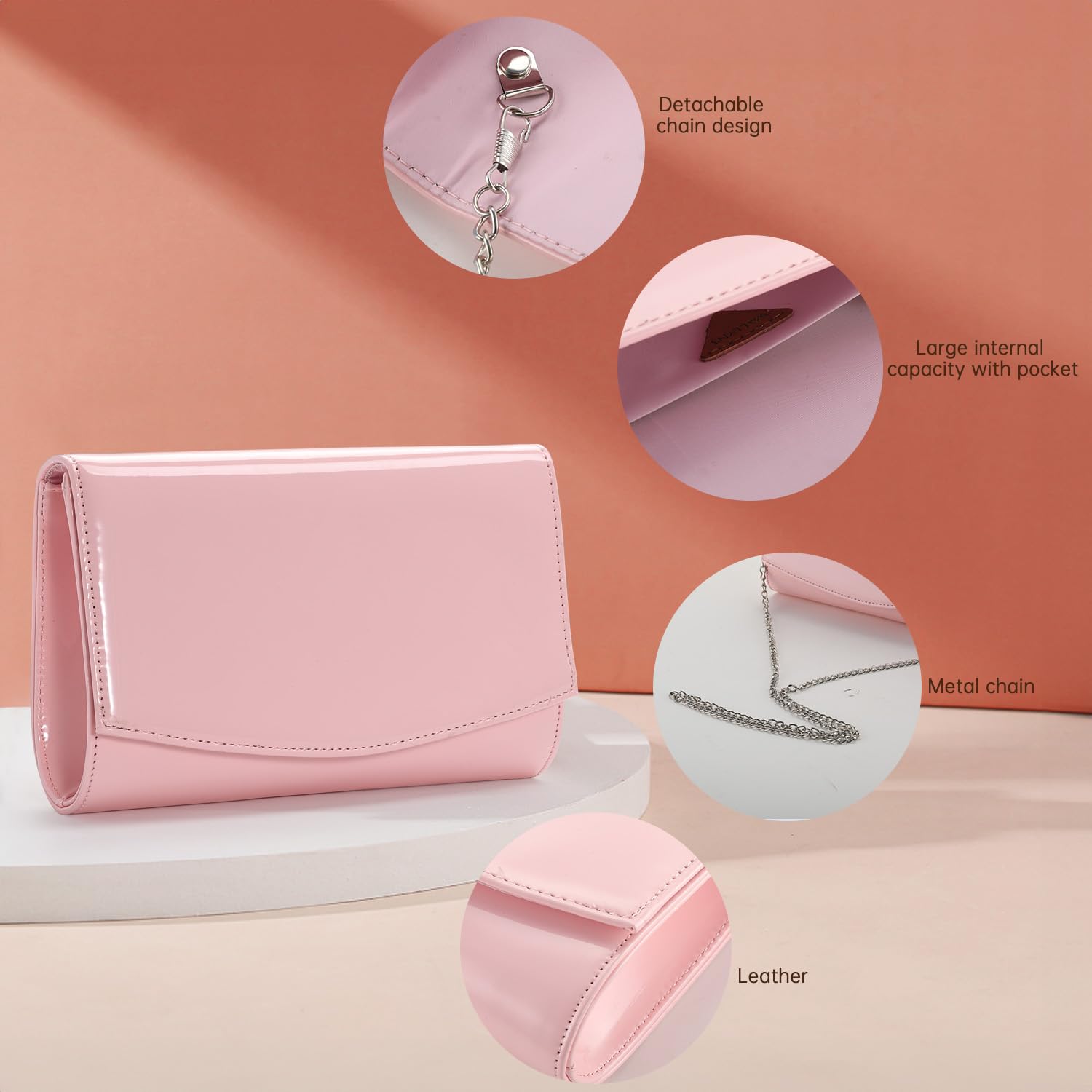 WALLYN'S Women's Patent Leather Wallet - Fashion Clutch Purse for Evening & Party - Solid Color Handbag for Women - Perfect for Date Night, Wedding & Special Occasions