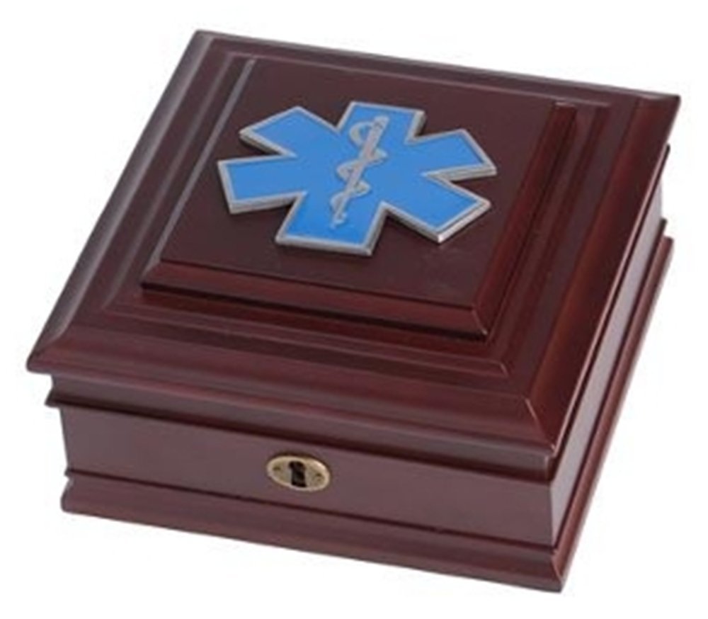 Handmade Veteran-Crafted Flag Connection EMS Medallion Desktop Box - Patriotic Home & Office Decor for Military Appreciation Gifts