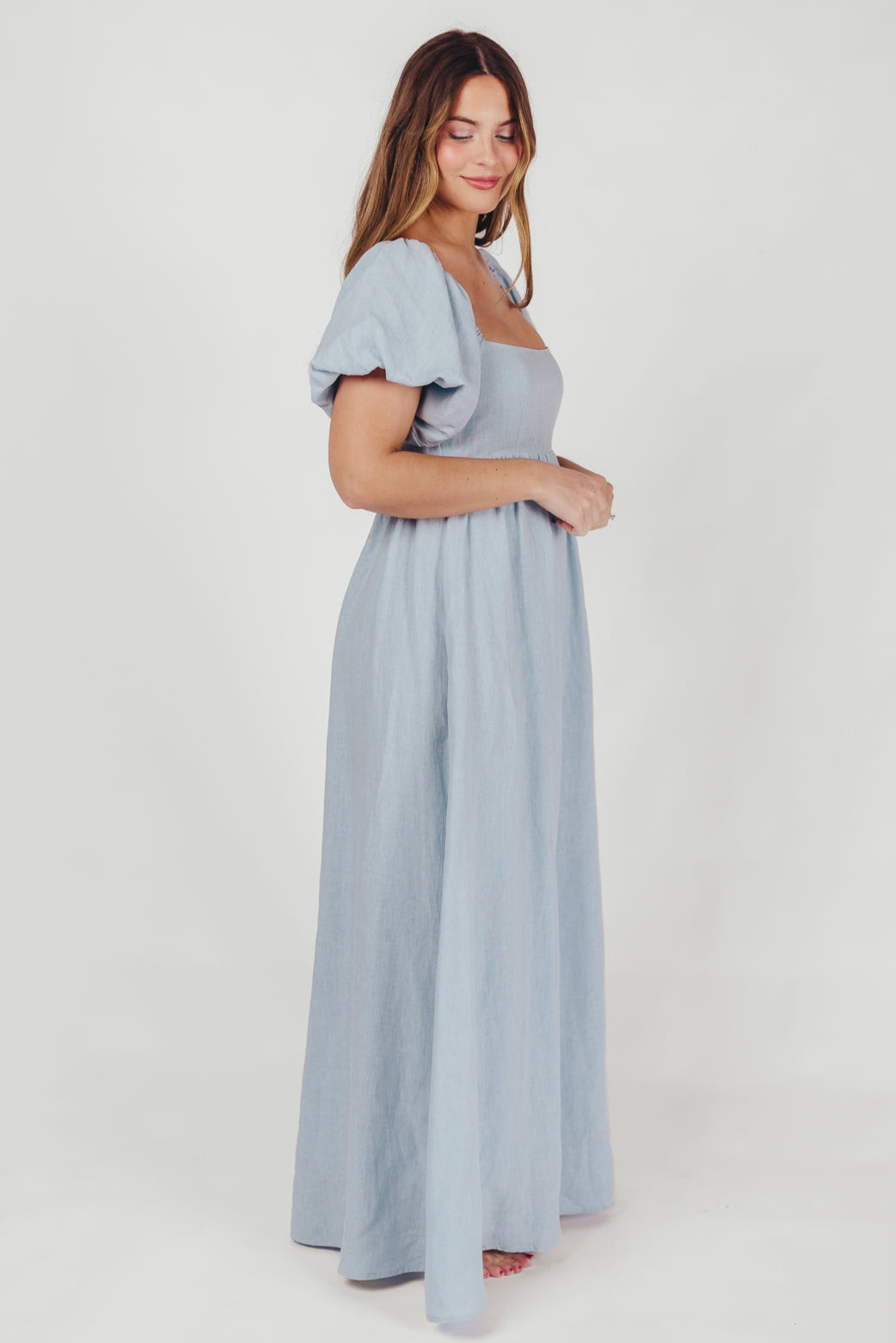 Candace Maxi Dress in Light Blue | 100% Linen Maternity Dress | Bump Friendly & Comfortable | Perfect for Summer, Beach, and Casual Outings