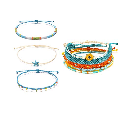 Waterproof Adjustable Boho Ankle Bracelets Set for Women - 3 Pcs with Sunflower Bracelets 5 Pcs - Perfect for Beach, Festival, Summer Outfits and Boho Chic Style