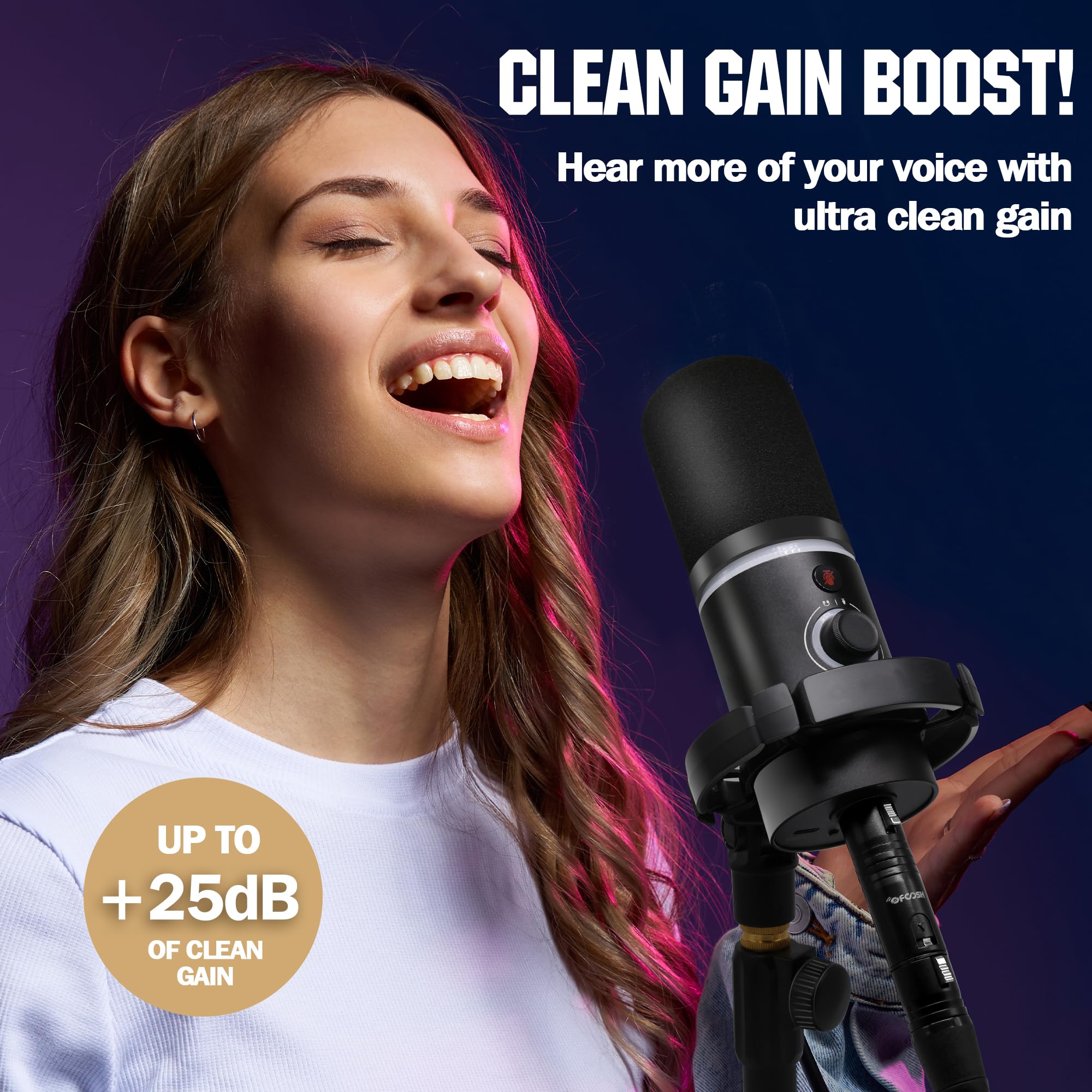 Professional Microphone Preamp Audio Booster - High Gain Mic Activator Preamplifier for Dynamic & Passive Ribbon Mics | Studio Recording, Podcasting & Live Performance