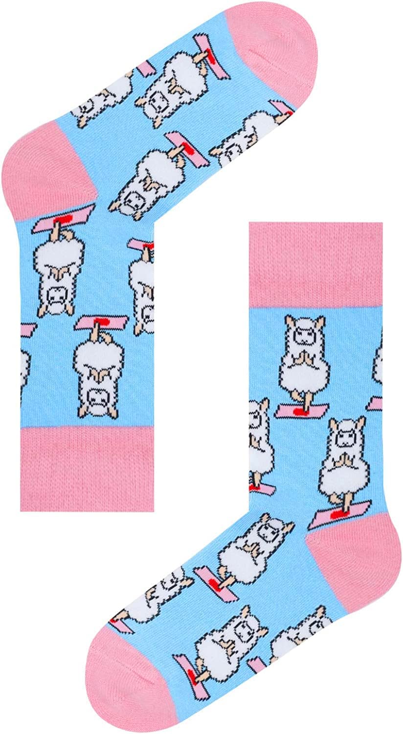 Zmart Animal Socks 5-Pack for Girls - Cute Llama, Unicorn, Corgi & Chicken Patterned Socks - Soft Cotton Kids' Socks for School, Play & Gifts