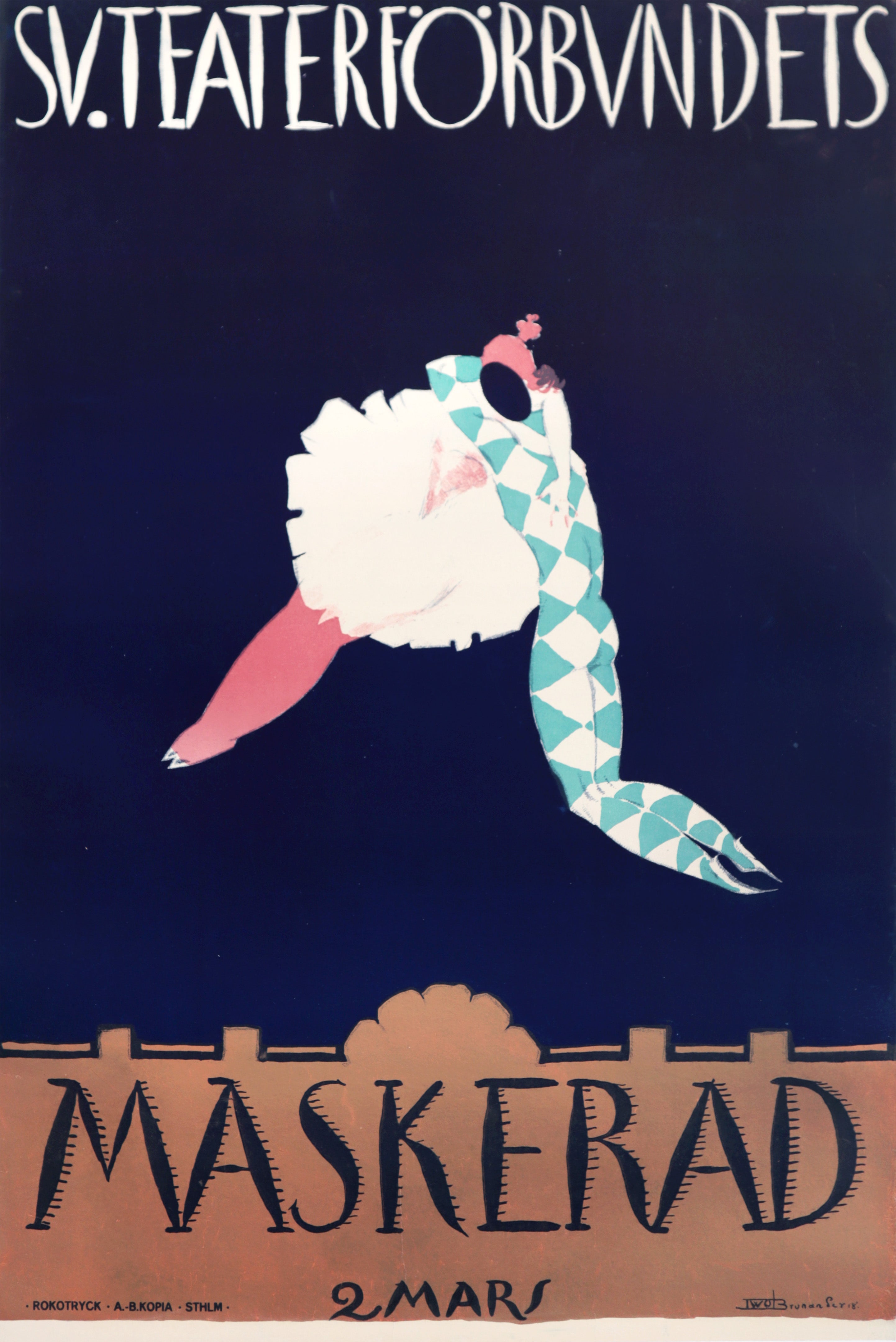 1920 Swedish Theater Poster - Theater Association, Maskerad (Two Acrobats) - Vintage Wall Art for Home Decor, Office & Theater Lovers