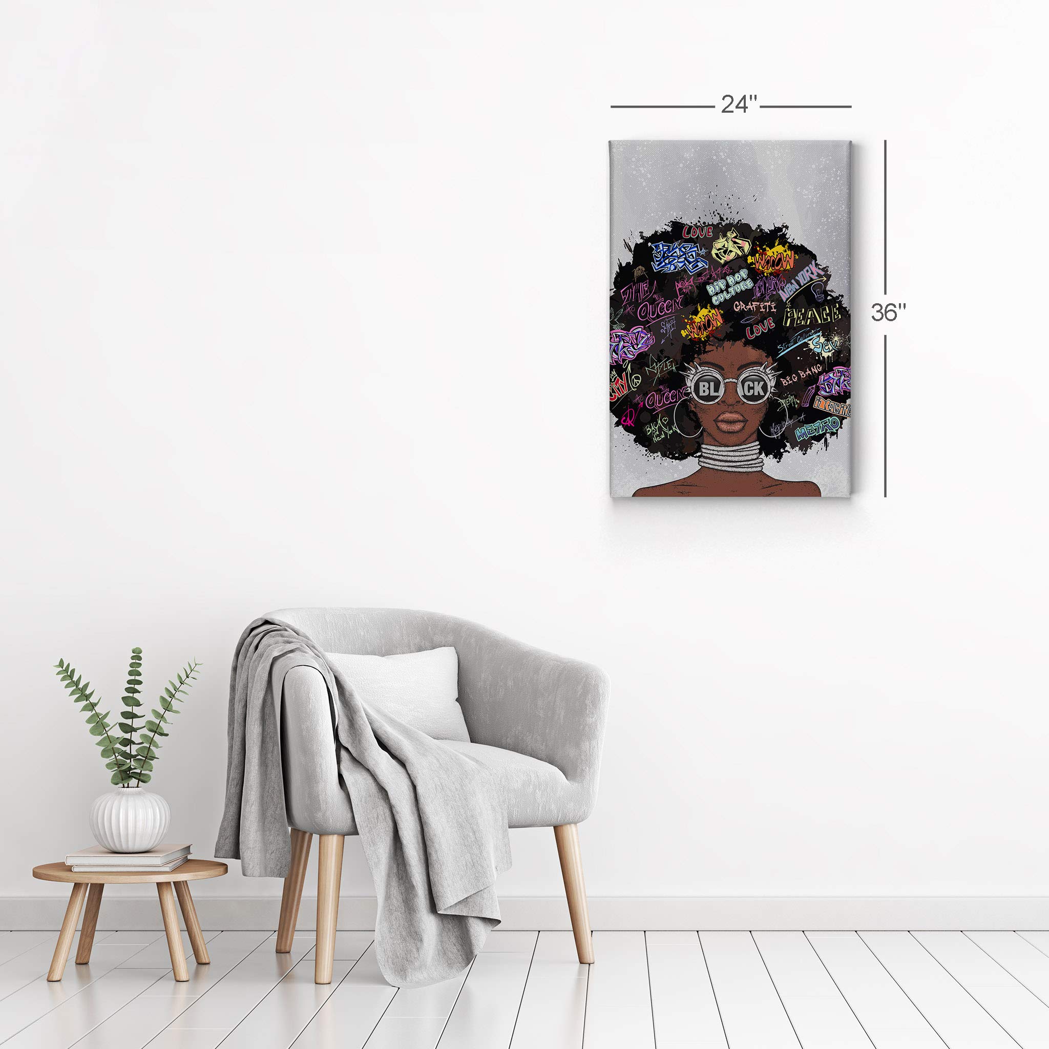 African American Wall Art - Black Art Canvas Prints 36x24 - Black Girl Pop Art Decor with Glasses - Perfect for Living Room, Bedroom & Office Decor